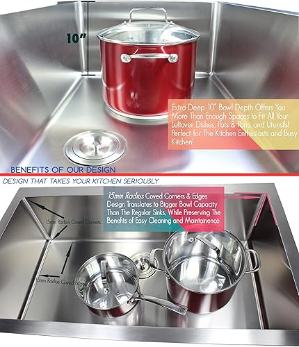 Miniatura 5 de CozyBlock 42 pulgadas x 19 pulgadas x 10 pulgadas. Fregadero de cocina de acero inoxidable calibre 16 bajo montaje 6040 con coladores