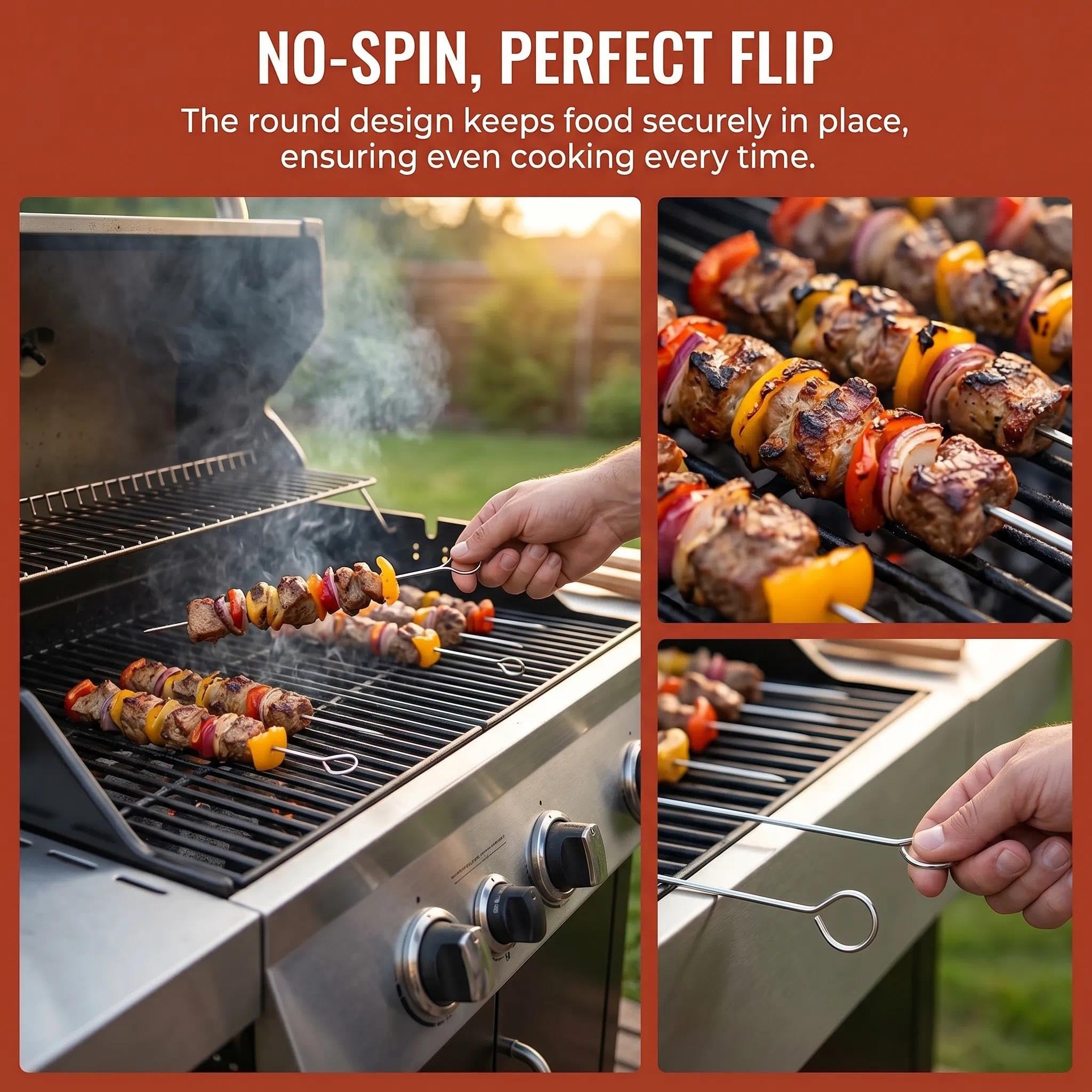 Pic a Brochette en Métal 30 cm avec Pinceau à Huile Silicone Bleu - Kit de Grillade pour Pique-nique et Camping