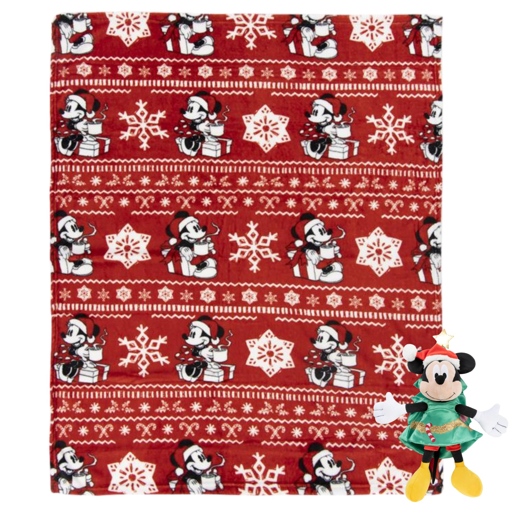 Jay Franco Kids Christmas Hugger Set – 12" Plush Pillow Buddy & 46" x 60" Fleece Throw Blanket, Ultra-Soft Bedding & Travel Set, Holiday Bedroom & Couch Décor, Red - Mickey Mouse