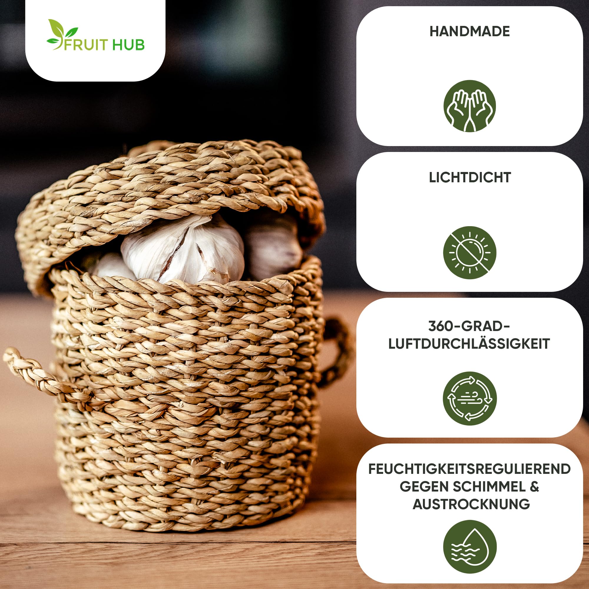 Kartoffel Aufbewahrung 3er Set aus Seegras - Zwiebel & Knoblauch Aufbewahrung - Nachhaltiger Gemüsekorb für Küche & Vorratsraum - Handgefertigt & Plastikfrei