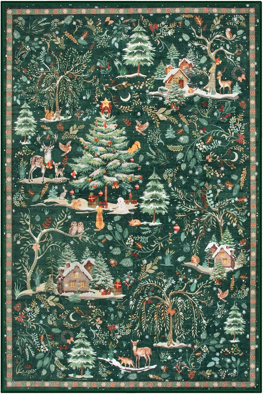 Lahome Christmas 2x3 Entryway Rug, Non Slip Soft Small Kitchen Rug, Christmas Indoor Door Mat for Entrance, Washable Xmas Low Pile Throw Rug for Bathroom Holiday Decor, Green