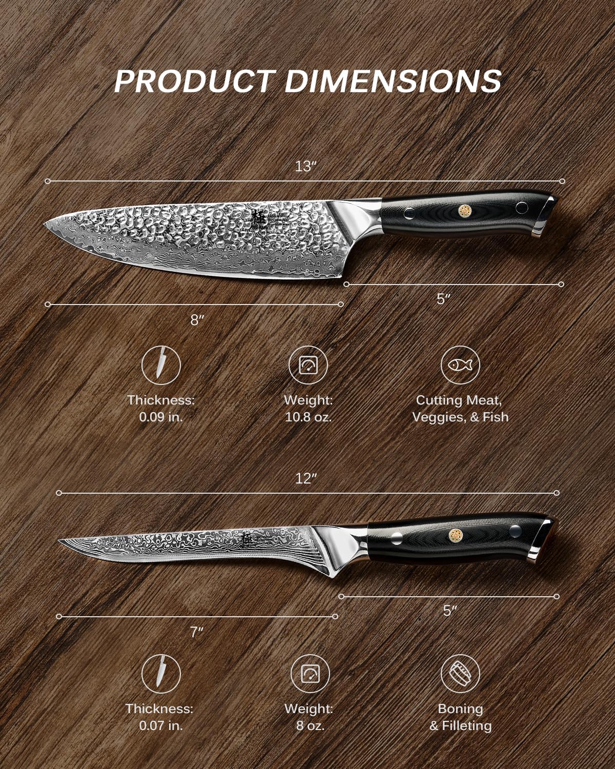 KYOKU Knife Set, Shogun Series 2pc Japanese Style Kitchen Knife Set, 7" Boning 8" Chef Knife with Sheath Gift Box, Professional Sharp Damascus Stainless Steel Knives for Meat Vegetable - Image 6