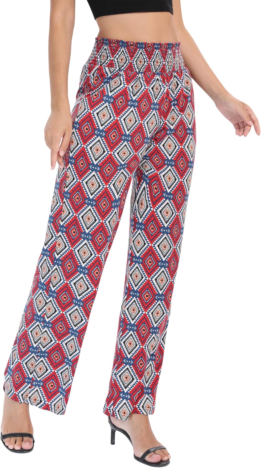 Urban CoCo Women's Boho Palazzo Pants Wide Leg Beach Pants High Waisted Lounge Pants with Pockets - Image 3