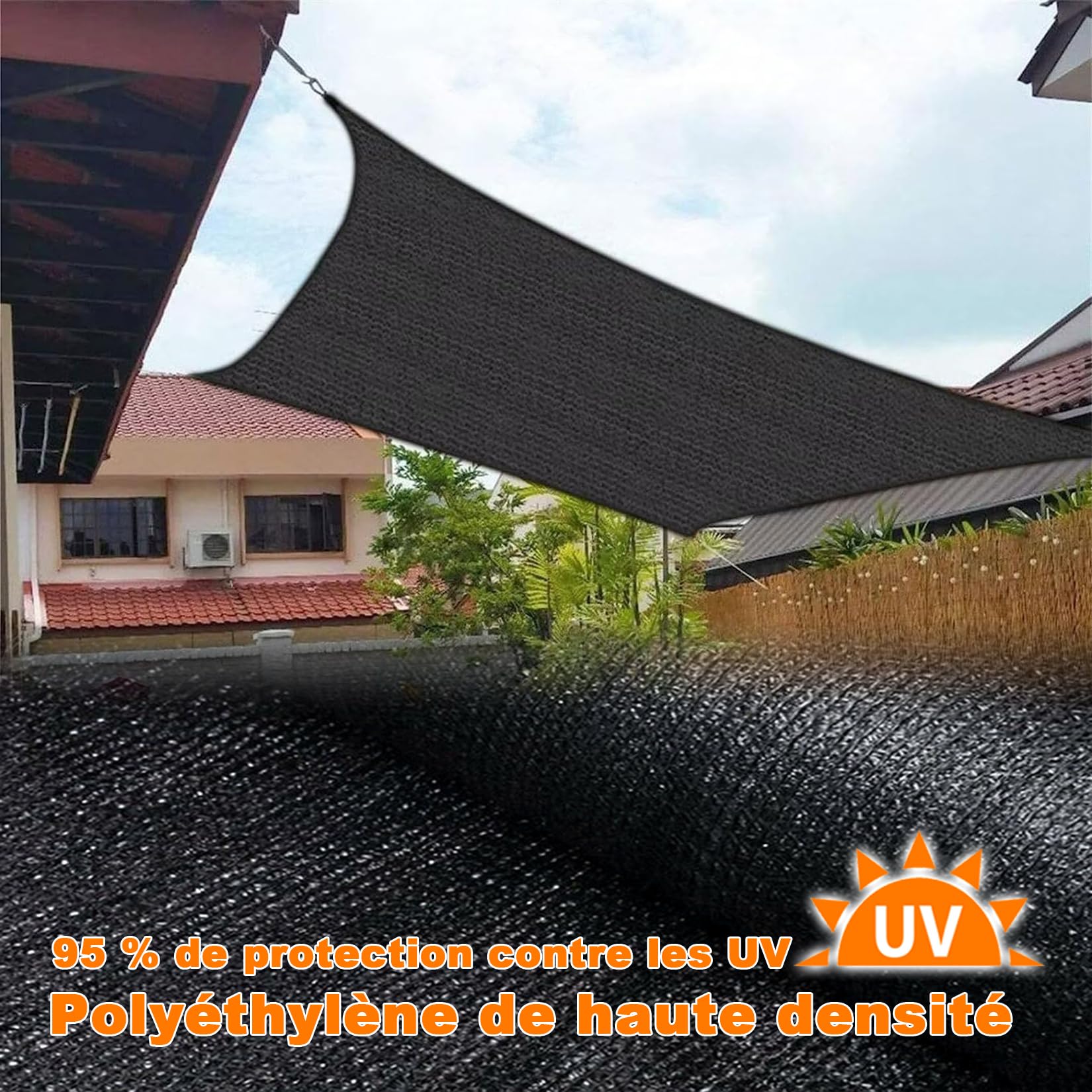 Filet Ombrage 5 x 9 m avec œillets - Coins renforcés - Résistant Aux Déchirures - Voiles d'ombrage pour Patio - Toile Ombrage pour Jardin Extérieur, Pergola, Plantes Patio, Serre, Noir