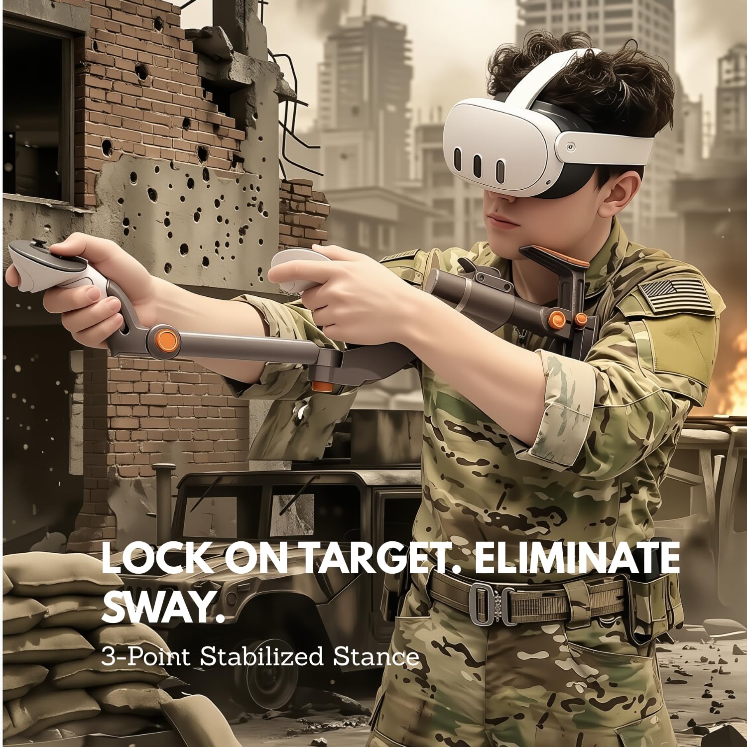 Calcio VR Regolabile per Meta Quest 3 - Gun Stock con Attacco Magnetico, Lunghezza Adjustable, Pitch del Controller e Angoli di Imbardata Sintonizzabili