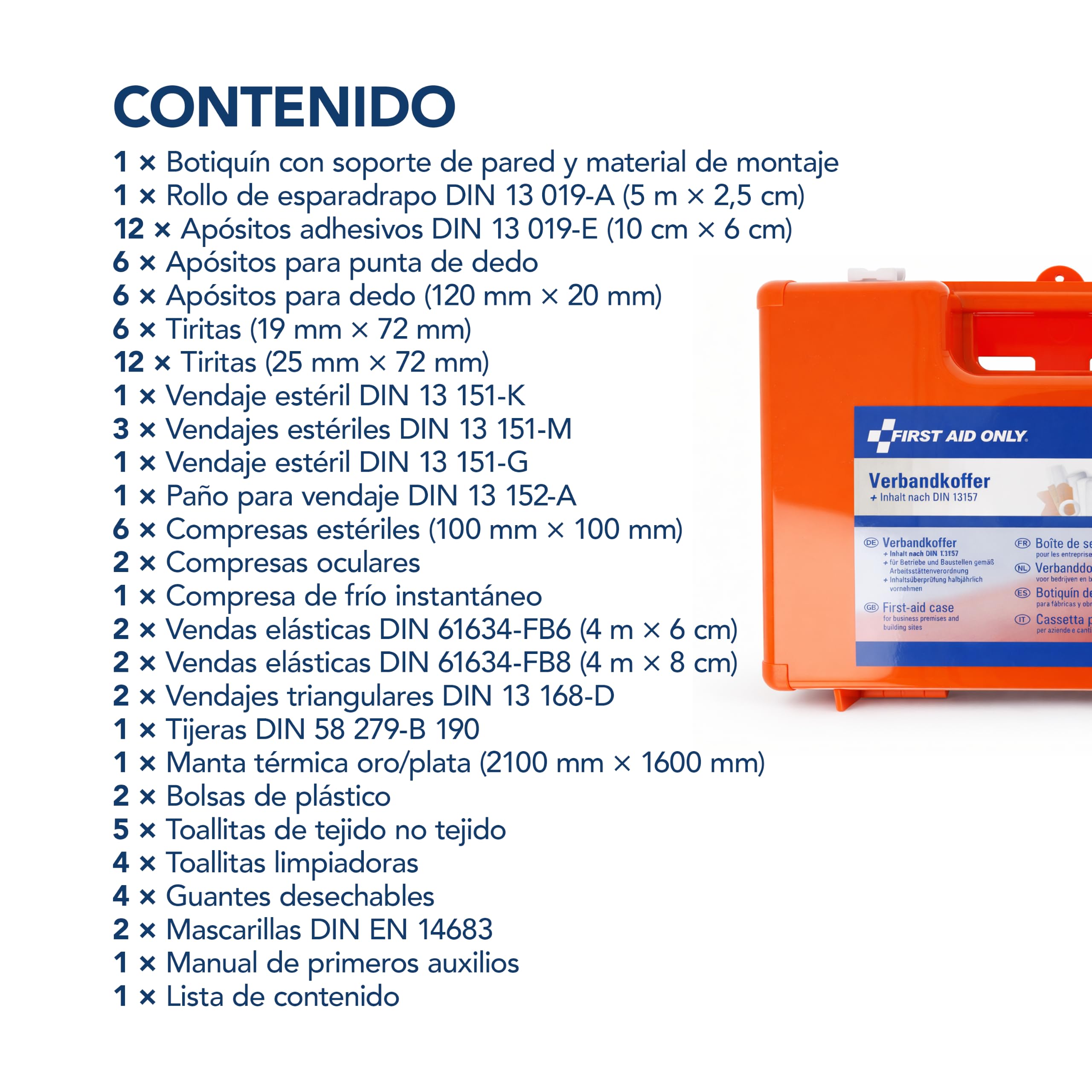 First Aid Only Botiquín De Vendajes First Aid Only Con Asidero, Din 13157, Incluye Divisores, Soporte Para La Pared, Tornillos Y Clavijas, Naranja, P-10016 2130 g, 1 unidad