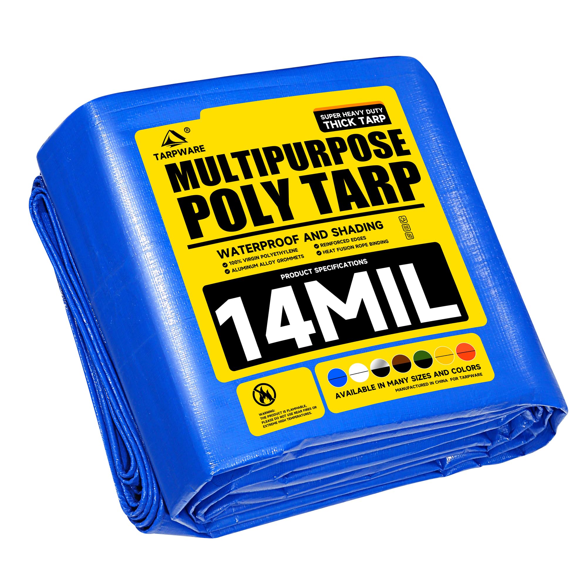 9'x12' Blue Heavy Duty Waterproof Full Size Tarp, Durable Poly Tarpaulin with Grommets&Reinforced Edges, UV Resistant Tarp Cover for Vehicle/Pool Cover/Boat/Tent/Construction site