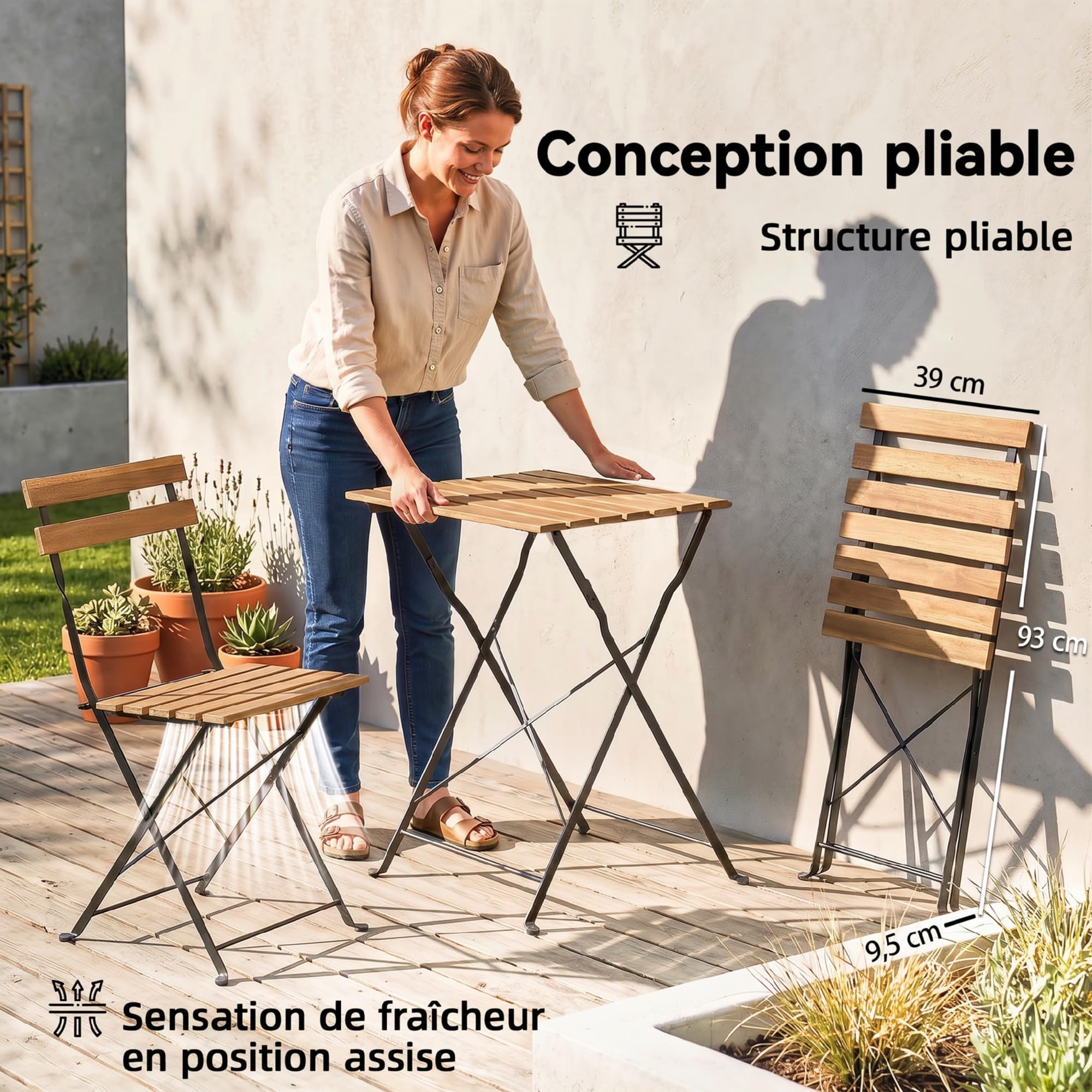 Outsunny Ensemble de Salon de Jardin 3 Pièces 2 Personnes Naturel