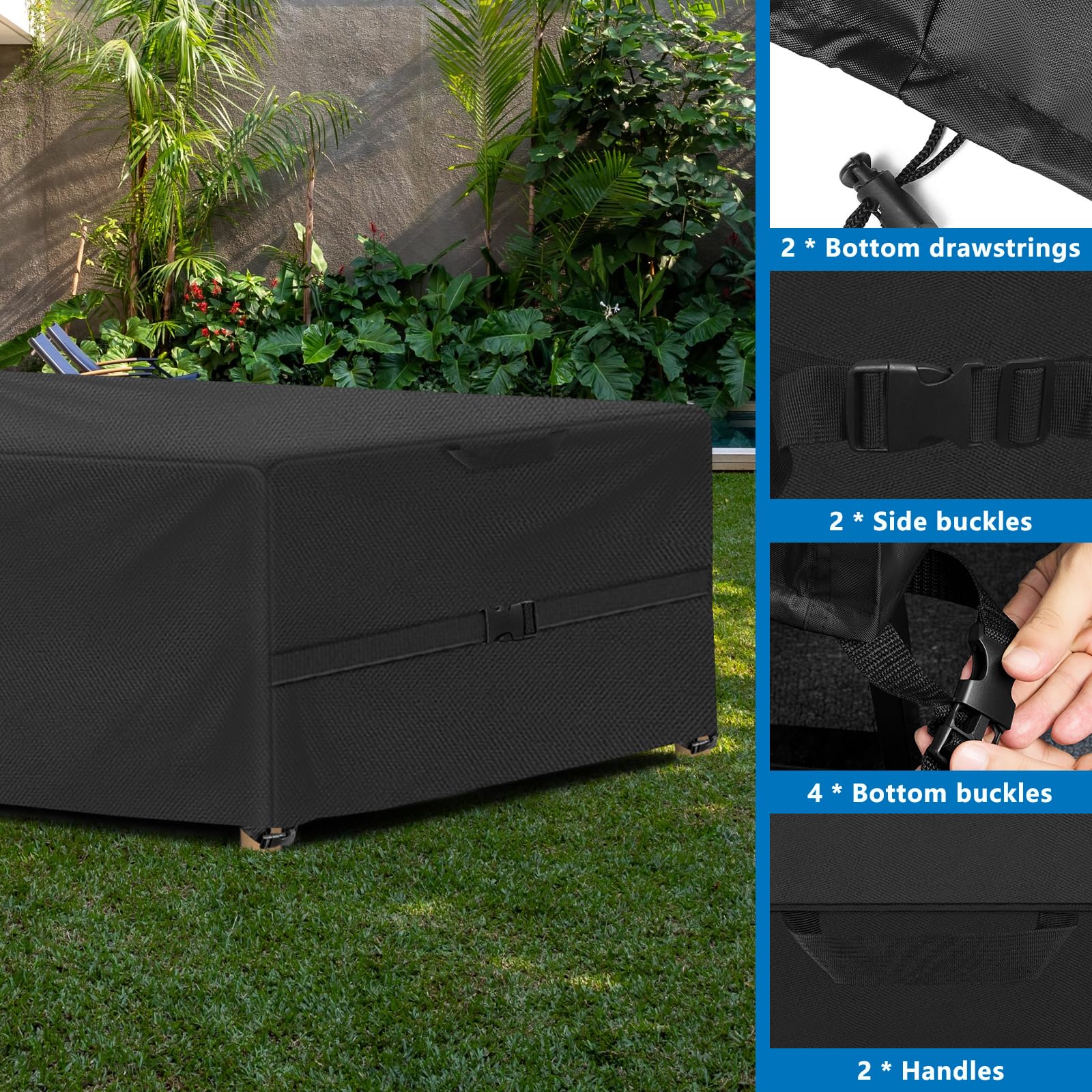SIRUITON Coperture per Mobili da Giardino, Tessuto Oxford 420D Resistente, Impermeabile, Antivento, Anti-UV, Copertura per Tavolo Esterno con Sfiato d'Aria, rettangolare (270×180×90cm) - Nero