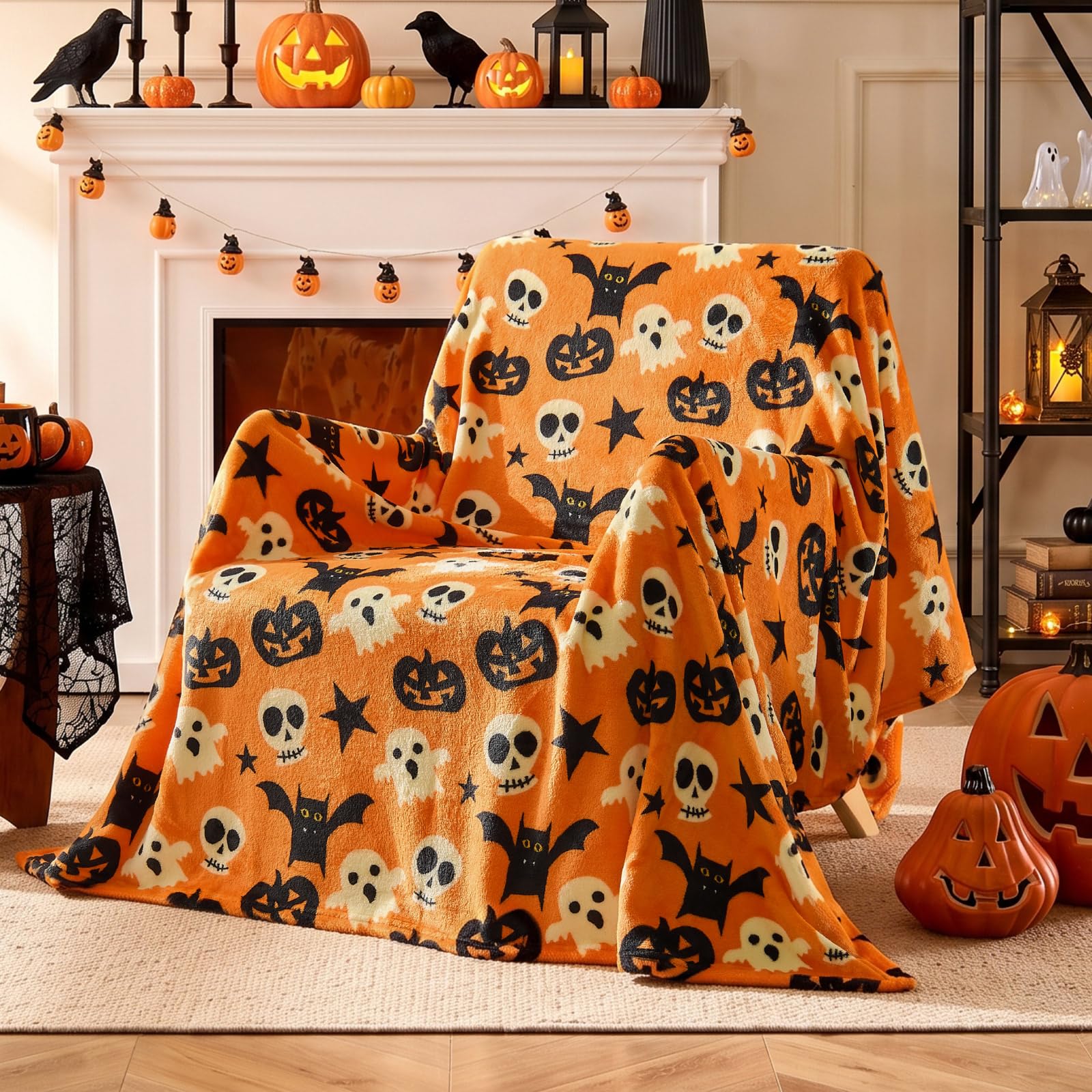 BEDELITE Halloween Throw Blanket, Spooky Decor &amp; Gift, Orange, 50"x60"
