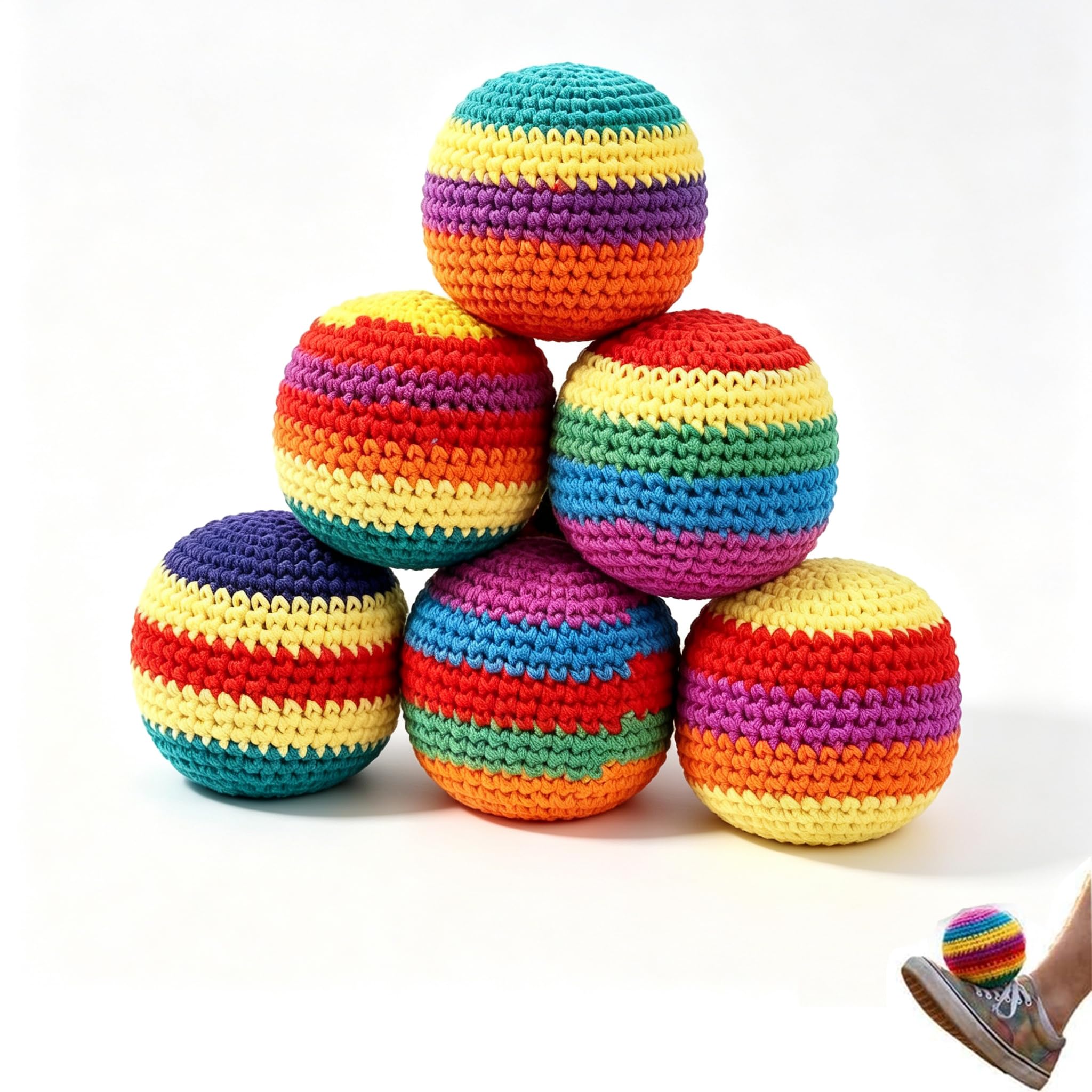 BRTNUP 6 Pack Colorful Knitted Footbag Sacks, Handmade Knitted Footbags Set
