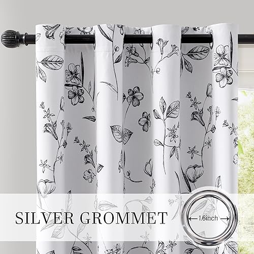 Miniatura 3 de ChrisDowa Cortinas florales 100% opacas de 84 pulgadas de largo, 2 paneles para dormitorio, sala de estar, estampado de flores negras,