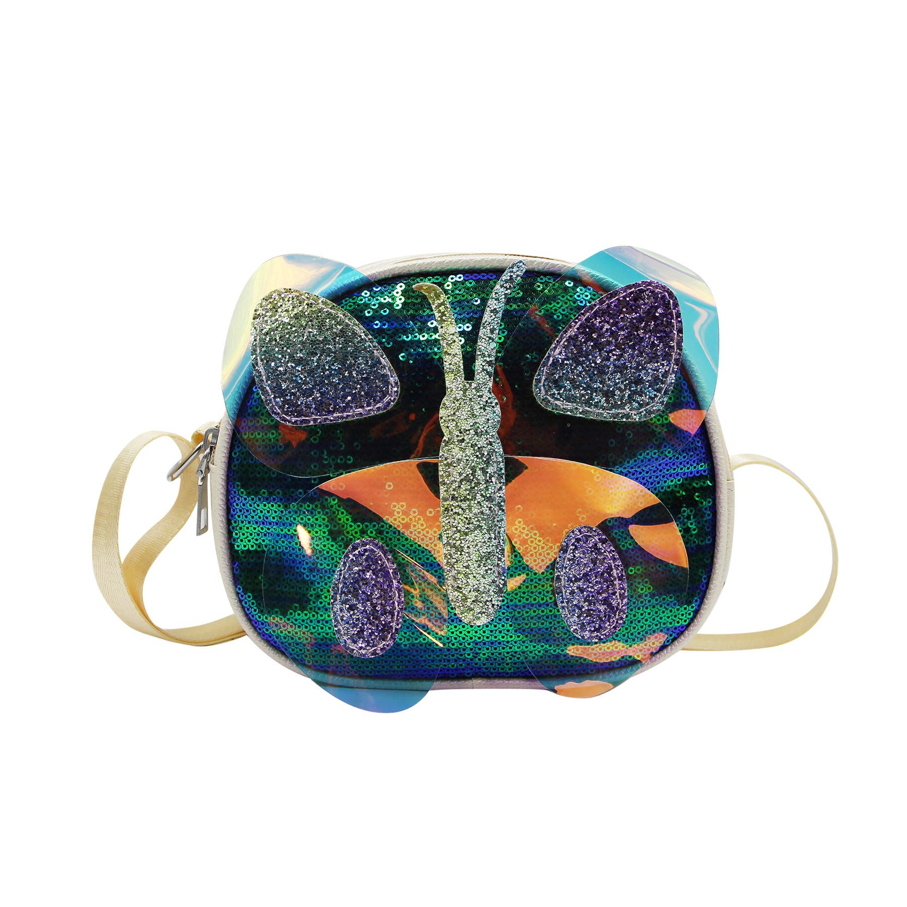 KINGSEVENWomen Girls Holographic Butterfly Crossbody Purse Bag PU Leather Sequin Shoulder Wallet
