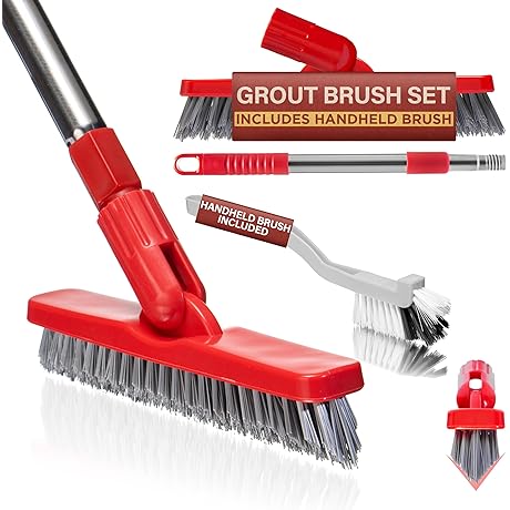 Best Grout Brush with Long Handle & Stiff Bristle Scrubber