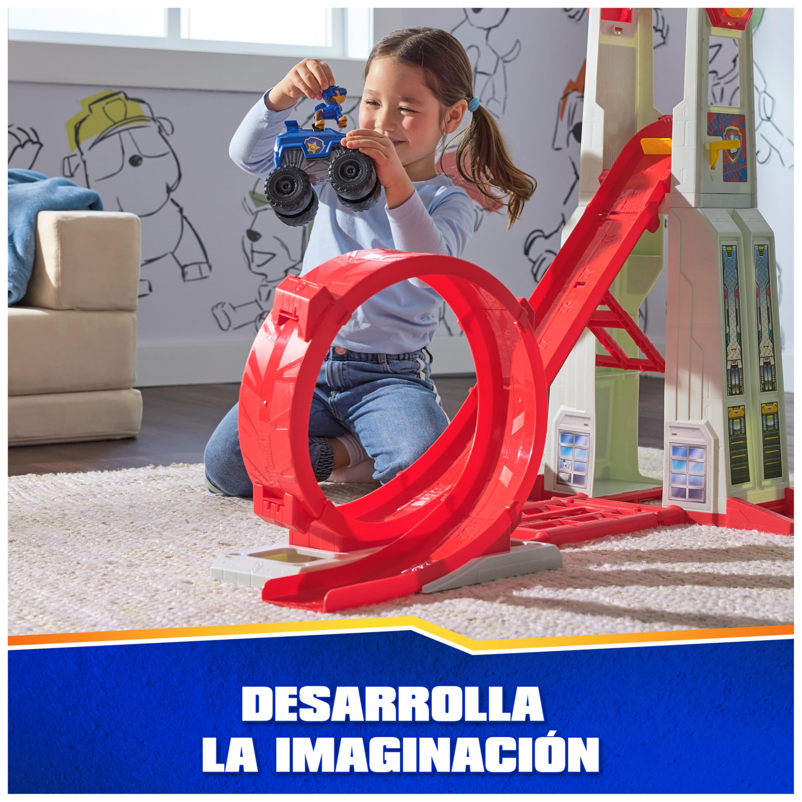 Paw Patrol Patrulla Canina - Lanzador De Vehículos Super Loop con Luces Y Sonidos + Coche Y Figura Chase | Juguetes Patrulla Canina | Juguetes Niños 3 Años O Más | Regalos Niños 3 Años O Más