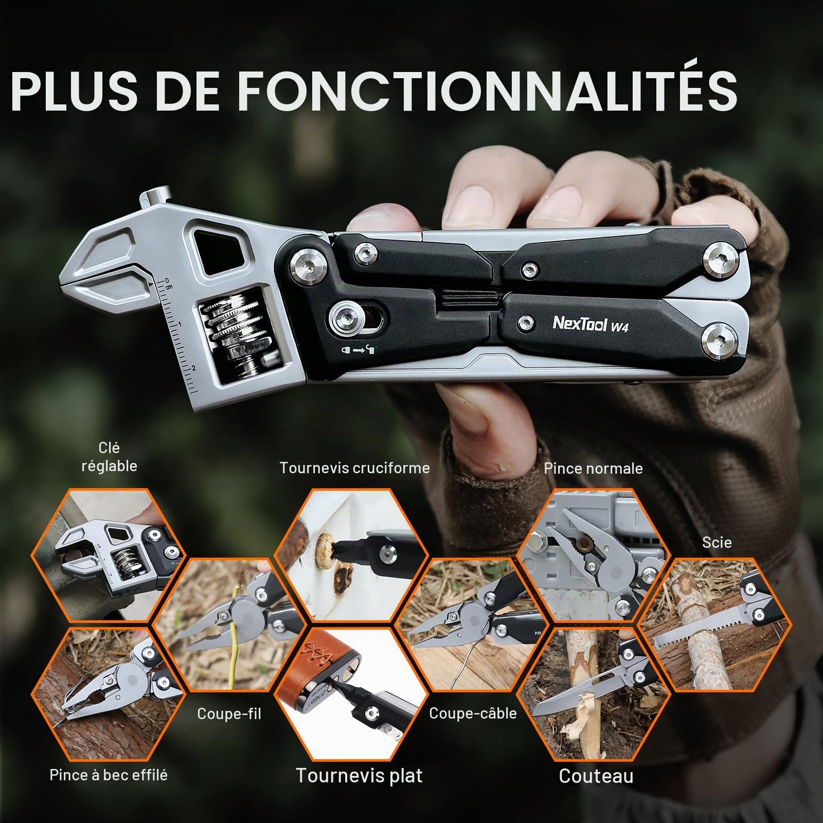 NexTool W4 Clé Multifonction à Cliquet Réglable, Outil EDC Pliable 11 en 1 avec Pince, Couteau, Scies, Tournevis, Idéal pour Camping, Randonnée, Bricolage, Cadeau pour Homme