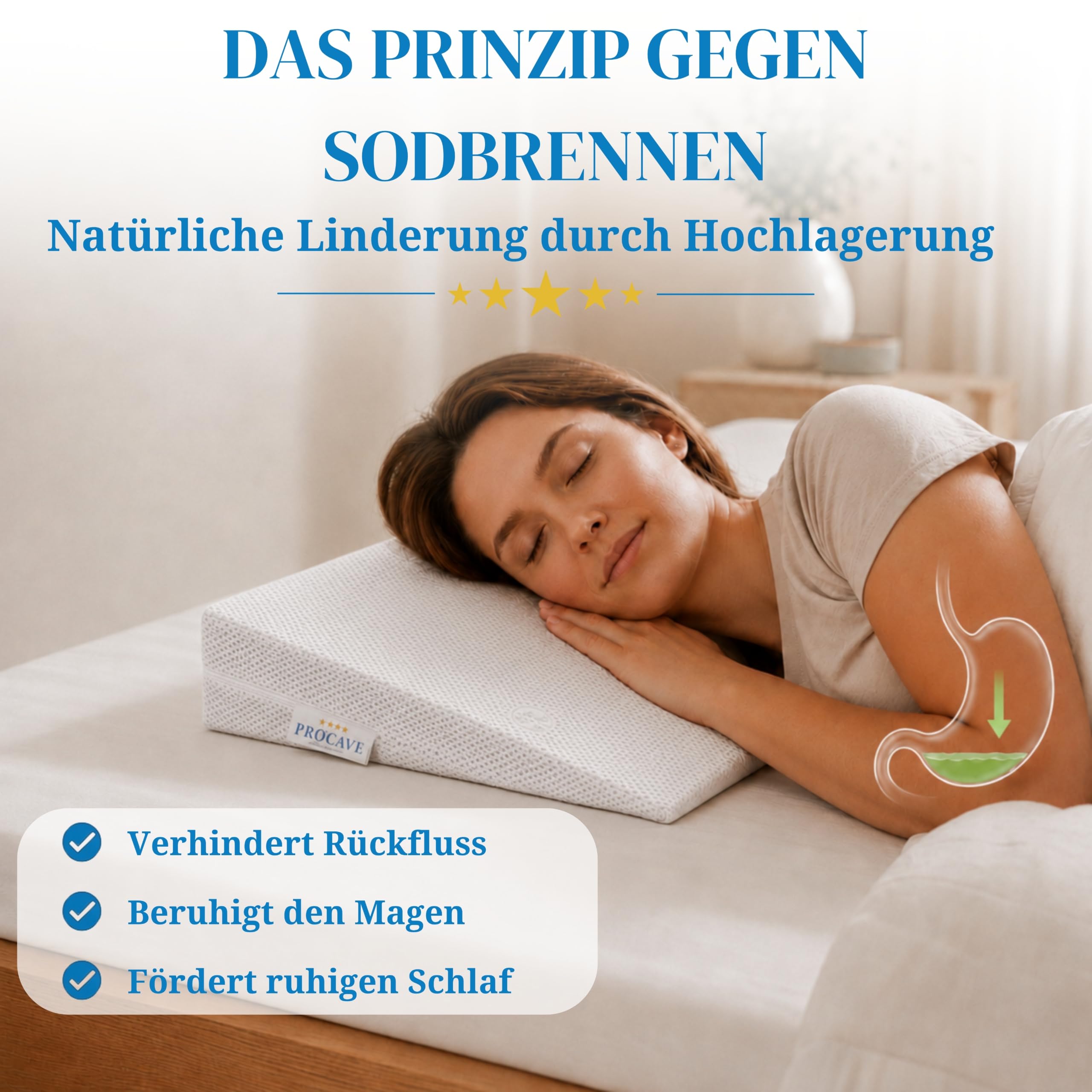 PROCAVE Bettkeil mit Bezug aus Silver Protect-Doppeltuch | Breite: 180 cm x T: 45 cm x H: 15/1 cm | Made in Germany | keilförmiges Schaumstoffkissen für Betten und Wasserbetten