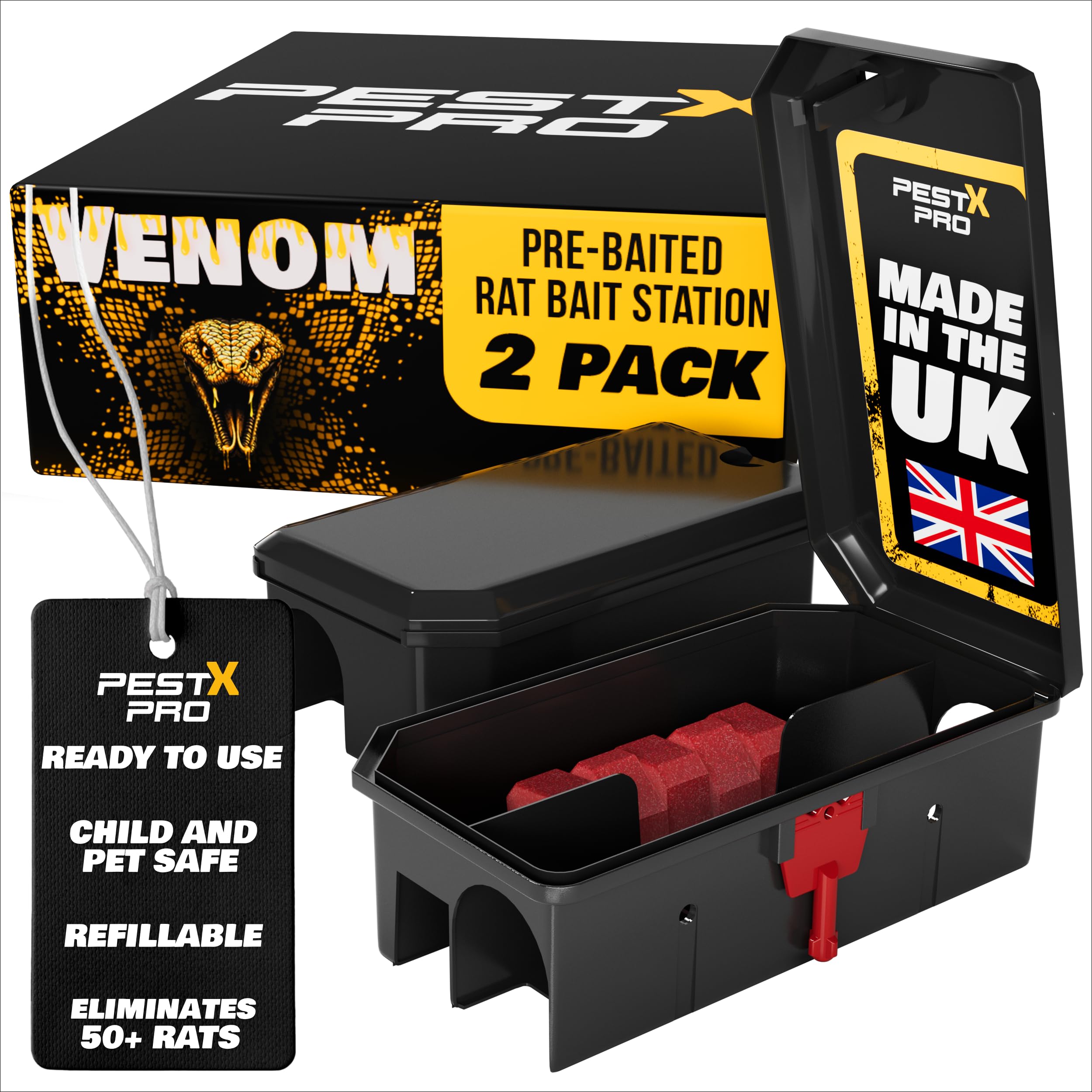 Pest X Pro Venom – 2X Pre-Baited Rat Poison Bait Box, Ready-To-Use, Professional Grade, Rat Poisoning Super Strength For Indoor & Outdoor Infestations, Safe & Effective Rat Trap — image 1