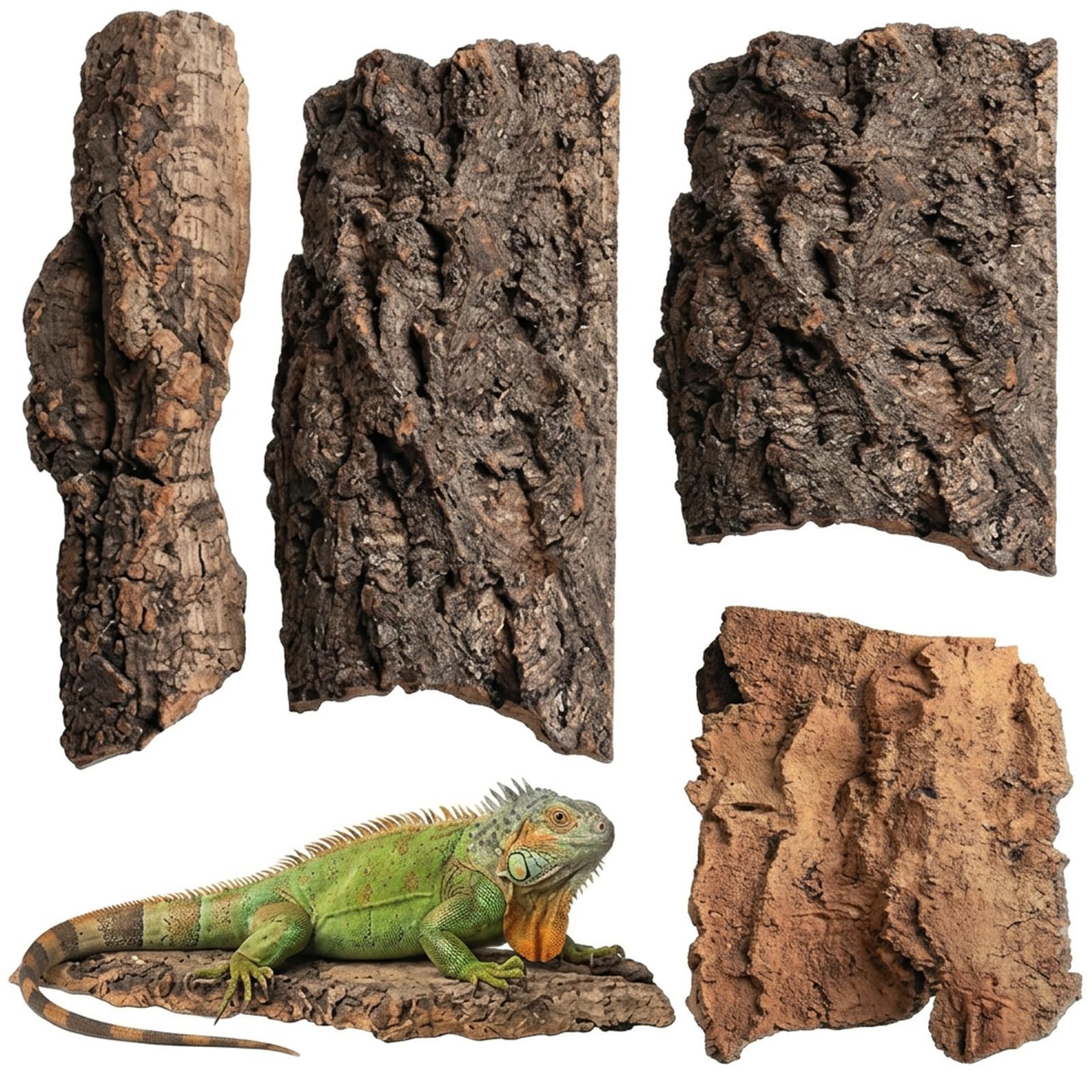 4PCS Cork Bark, Leopard Gecko Tank Accessories and Tortoise Hide, Natural Reptile Hides for Terrariums,10 by 15 cm Soft Tree Bark, Cork Bark Reptile Habitat Decor
