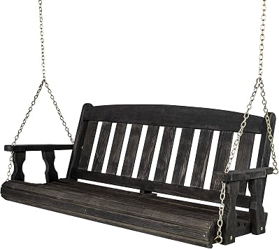 Amish Casual Heavy Duty 800 Lb Mission Treated Porch Swing with Hanging Chains 4 Foot, Semi-Solid Black Stain