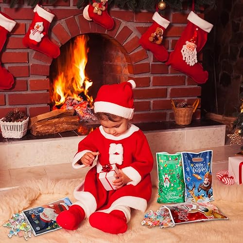 Miniatura 6 de Outus Bolsas de plástico de Navidad, bolsas de dulces de Navidad, bolsas de recuerdos de fiesta, bolsas de árbol de Navidad con alce y muñeco de