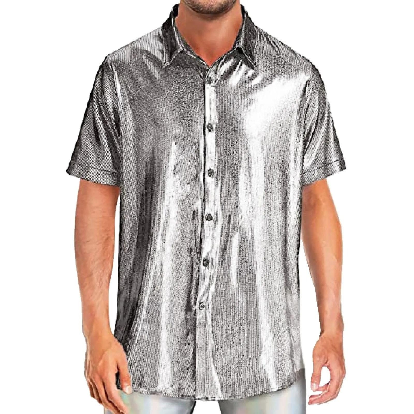 MORISTE Maglietta Uomo Disco con Lustrini, Manica Corta Top Costume Party Scena