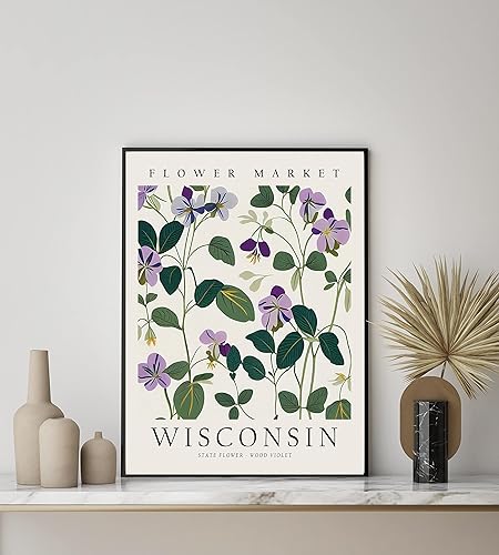 Vista 47 de Impresión artística del árbol del estado de Wisconsin, póster de Wisconsin para decoración de pared, póster de viaje de mapa del estado de Wisconsin