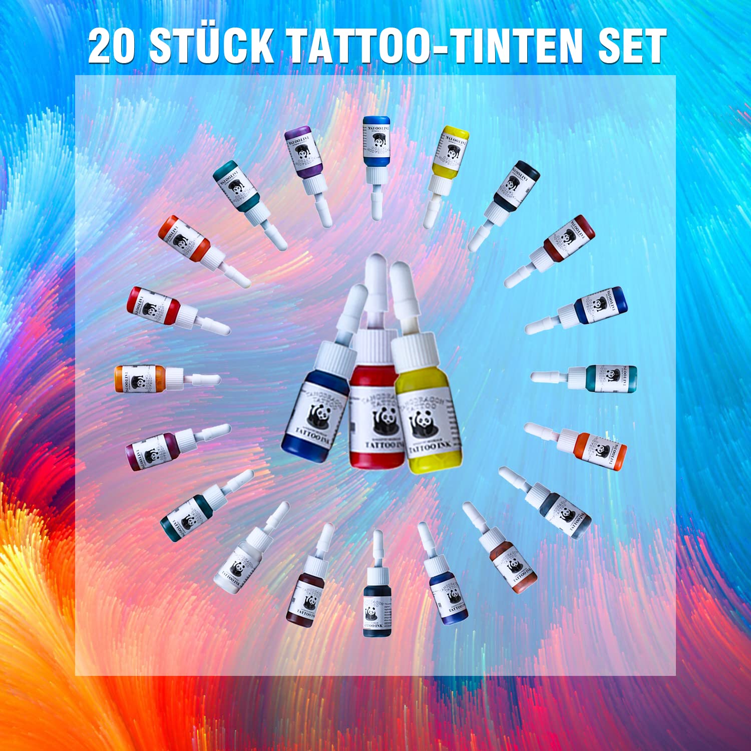 Kit Completo per Macchinetta per Tatuaggi, Inchiostri per Tatuaggi a 20 Colori, Kit per Tatuaggi Rotanti per Principianti, 20 Cartucce ad Ago, Kit Penna per Tatuaggi con Custodia (nero)