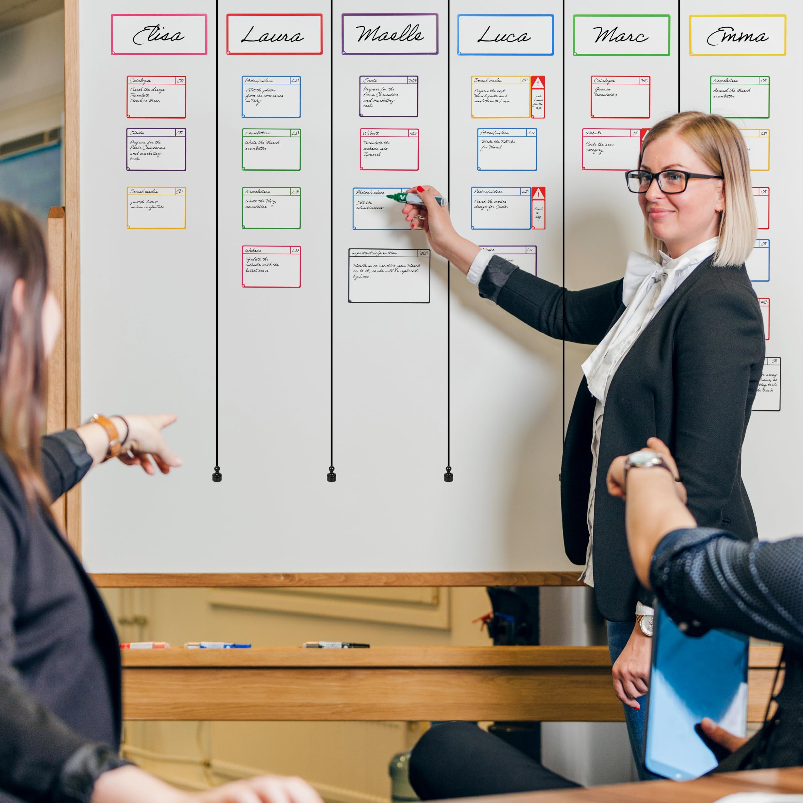 Djois Kit de Cartes magnétiques pour Tableau Blanc – Gestion de Projet Agile, Kanban et Scrum (Tableau Agile, 6 colonnes, Cartes M)