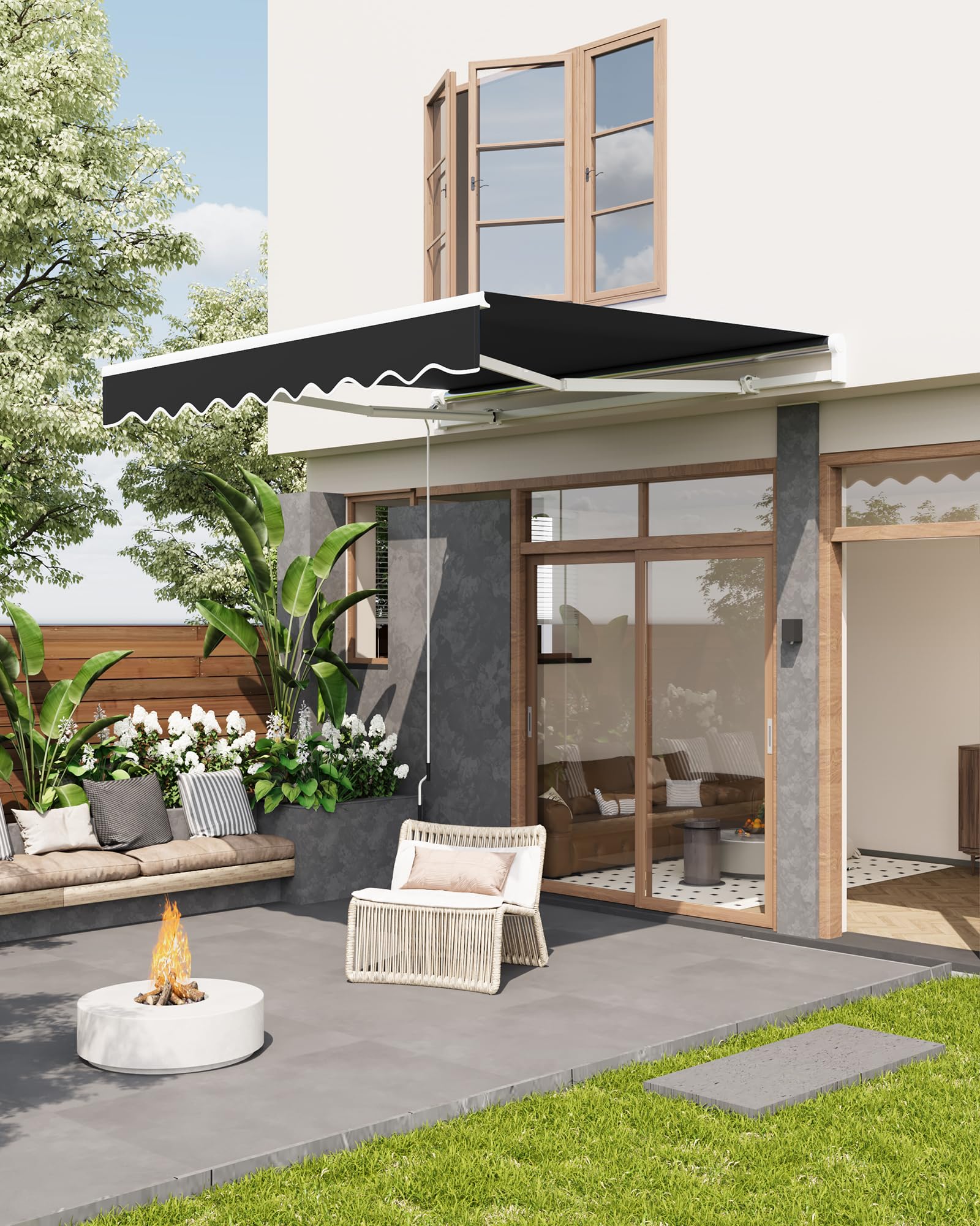 GarveeLife Store à Bras articulé 400 x 250 cm, UV40+ et imperméable, avec manivelle et Support Mural, Longueur + Angle réglable, Stores pour terrasse et Balcon, Protection Solaire, de Balcon