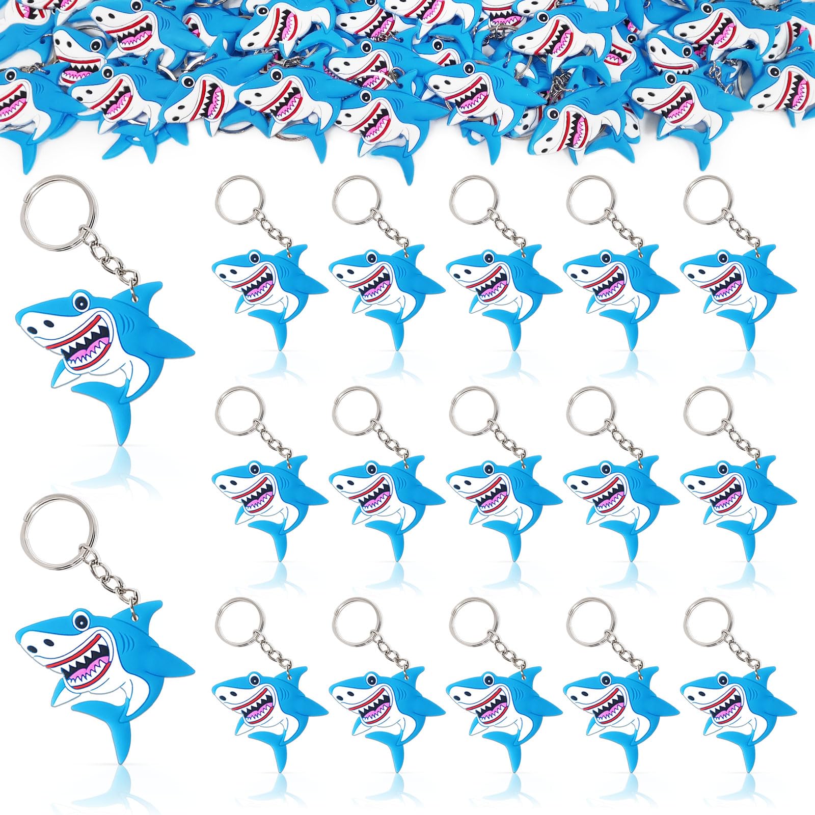 CiciBear 24 Pack Shark Keyring - Kids Birthday, Summer, Beach Holiday Party Decorations for Guests &amp; Animal Baby Showers
