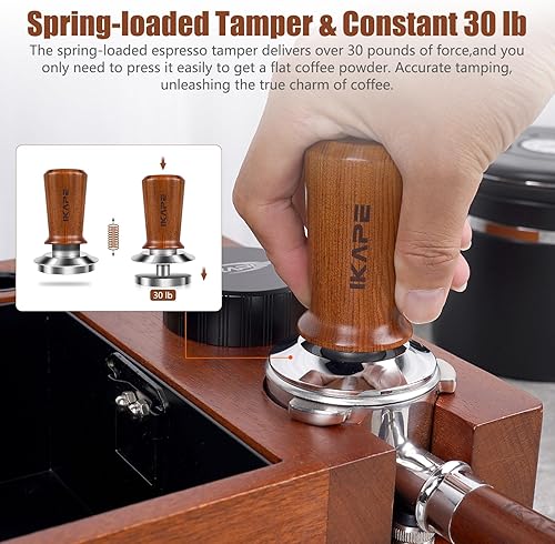 Miniatura 4 de IKAPE Tamper para café expreso de 2.098 in, calibrado con resorte de acero inoxidable de alta calidad, compatible con 54 portafiltros sin fondo de