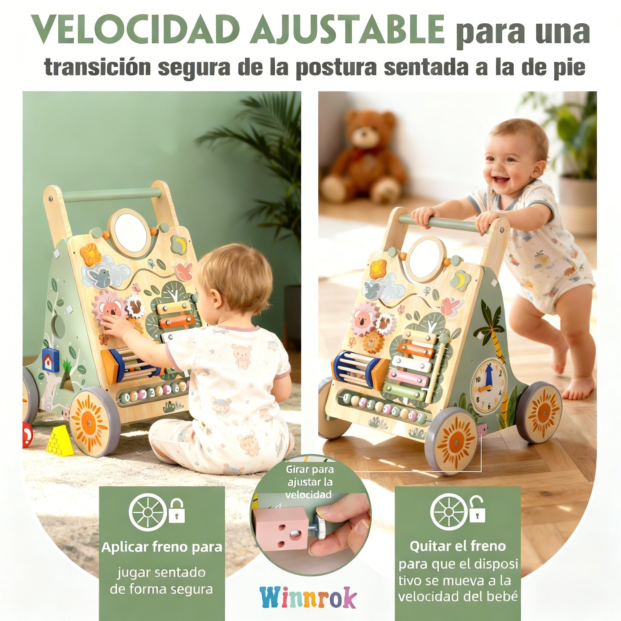 Andador Bebé Madera Montessori, Juguete Primeros Pasos Educativo