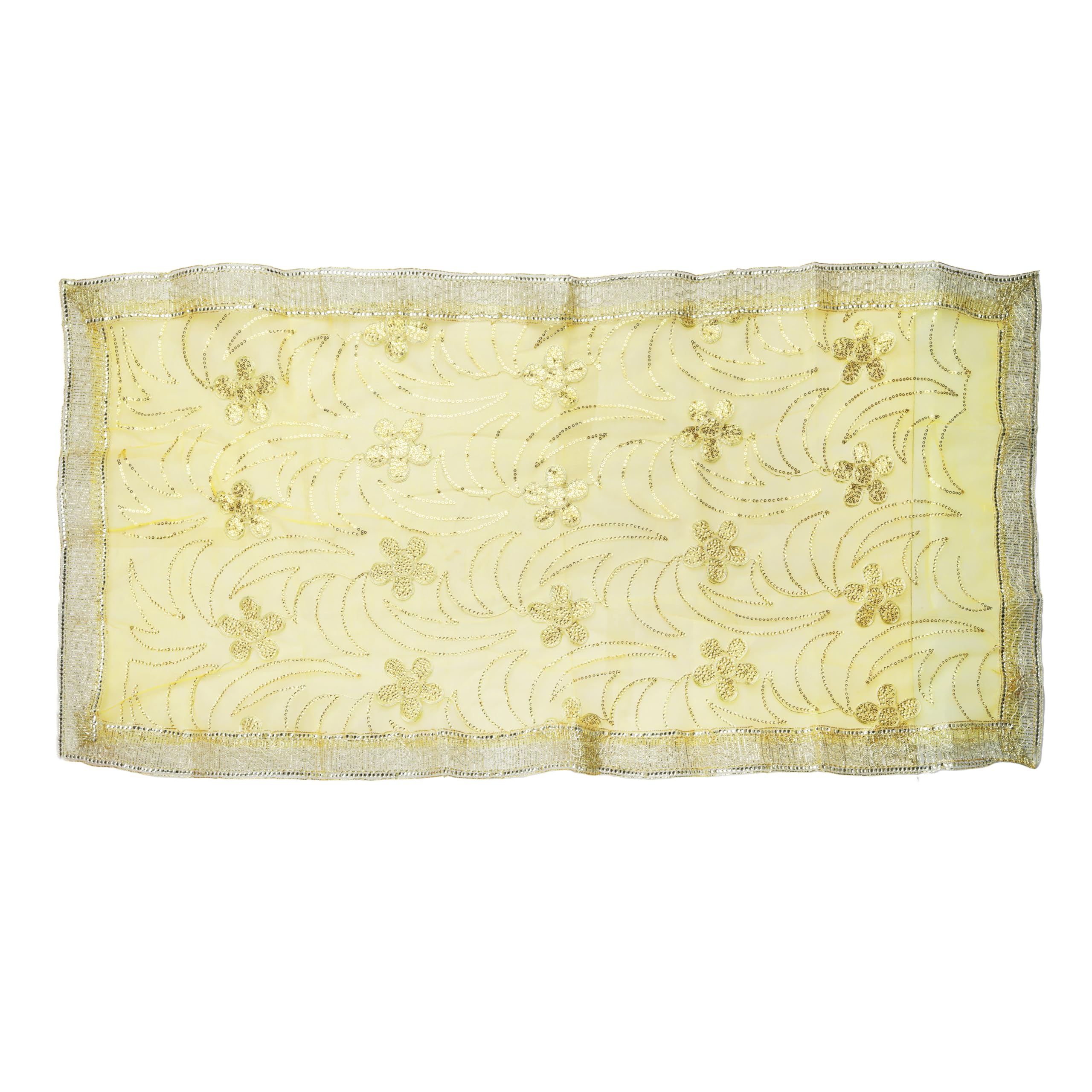 Decorative Netted Cloth Pooja Chunari Chunni Puja Indian Traditional Cultural Festival Decoration Chunr MATA Ki Chunri for Statue Chowki Aasan Mat Poster Frame(Size:-40 Inch X 20 Inch)(Yellow) - Image 3
