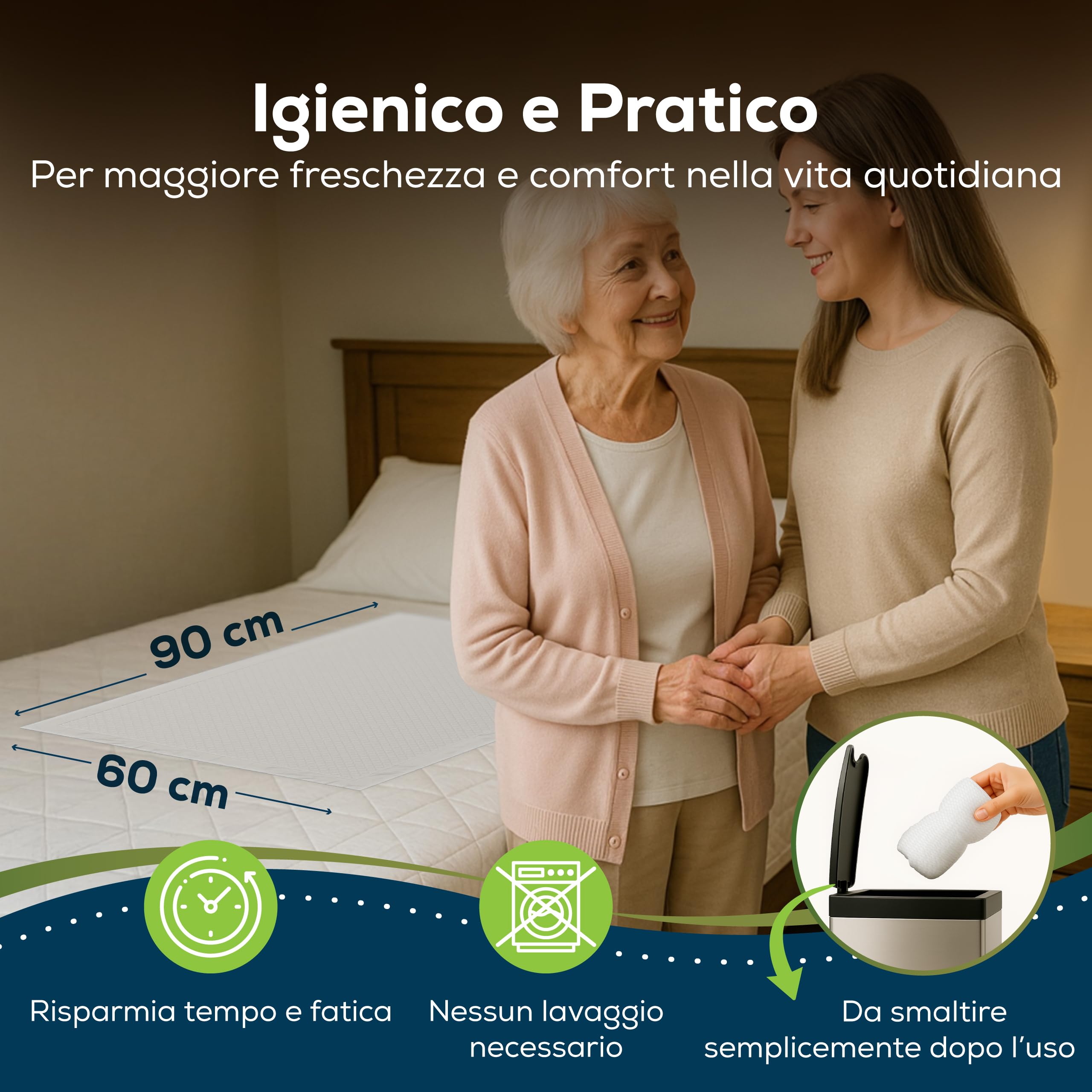 Sensalou Traversine Monouso 60x90 cm – 100 Pezzi – Traversine Assorbenti Impermeabili per Incontinenza, Anziani, Bambini, Animali, Letto, Assistenza Domiciliare, Cliniche, Protezione Igienica