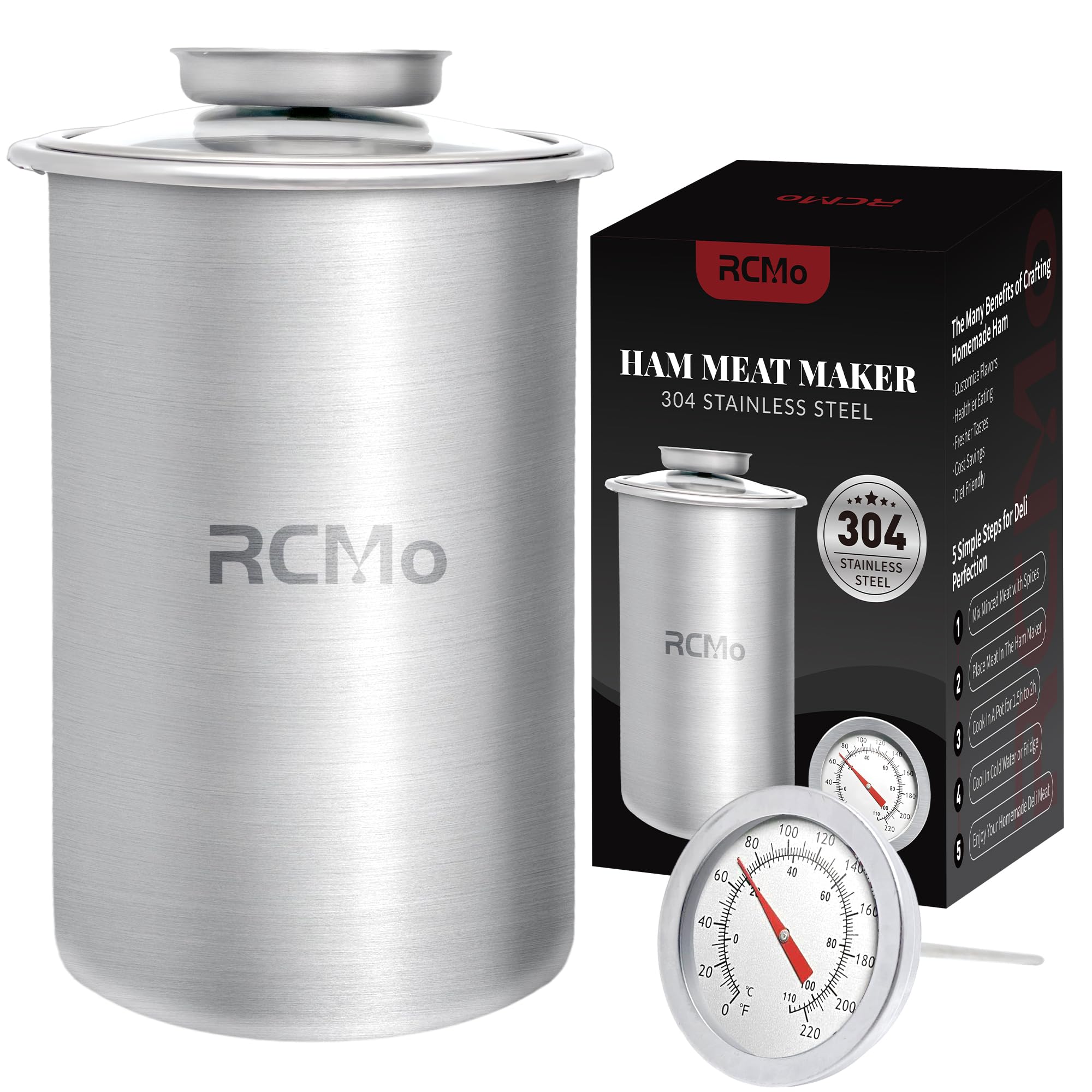 Molde de prensa de carne para carnes delicatessen, herramienta de prensa de carne casera de acero inoxidable 304 con termómetro de