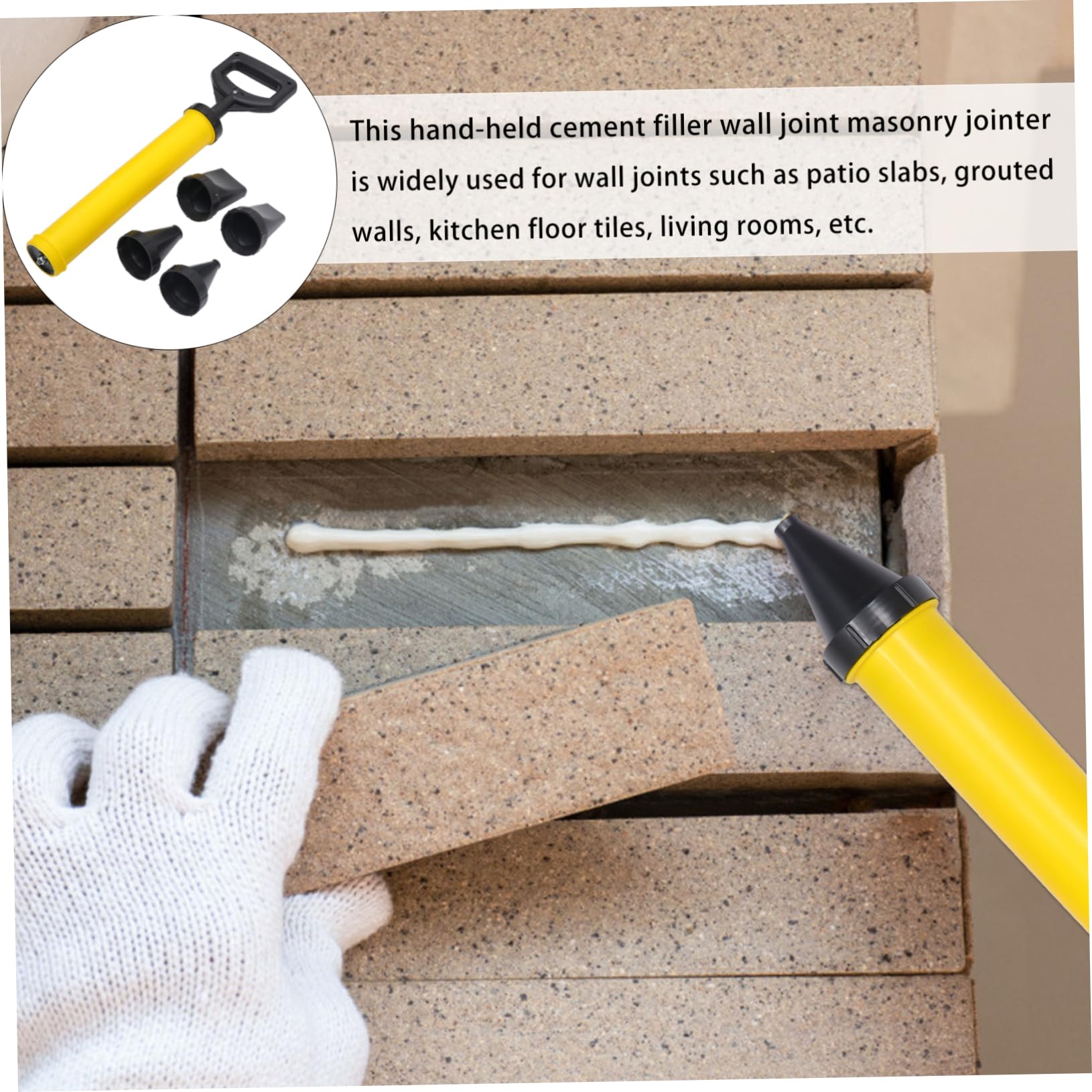 Utensile per Stucco e Cemento per Fughe Muro, Set 1 Pezzo | Abs Giallo, Impugnatura Facile, per Sigillatura Ordinaria ed Epossidica