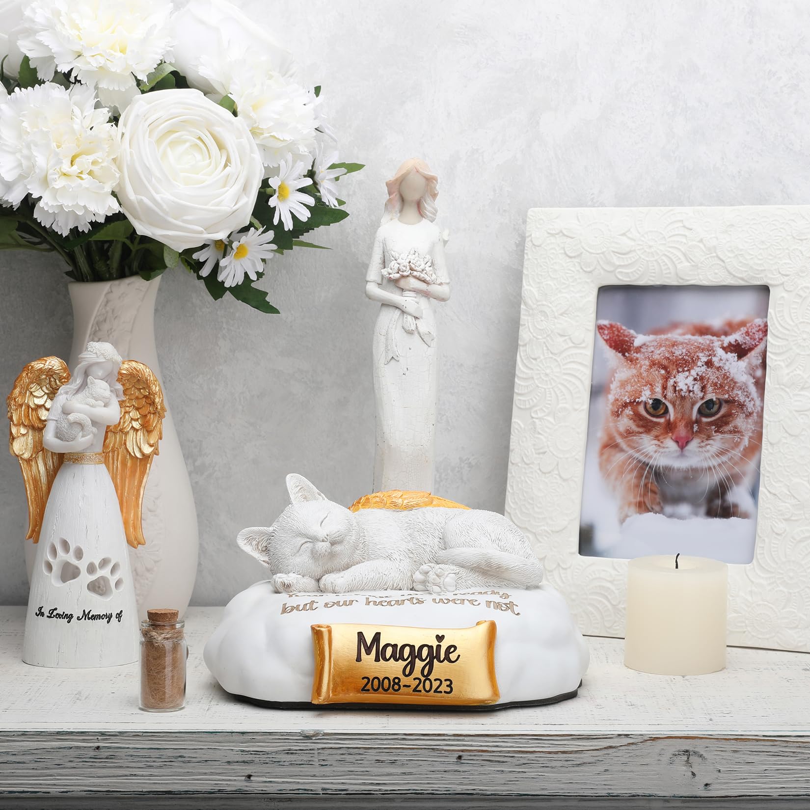 Personalisierte Urne Katze, Tierurnen für Katze mit Gravur des Namens, Datums und Zitats Ihres Haustiers, Katzenurnen aus Harz