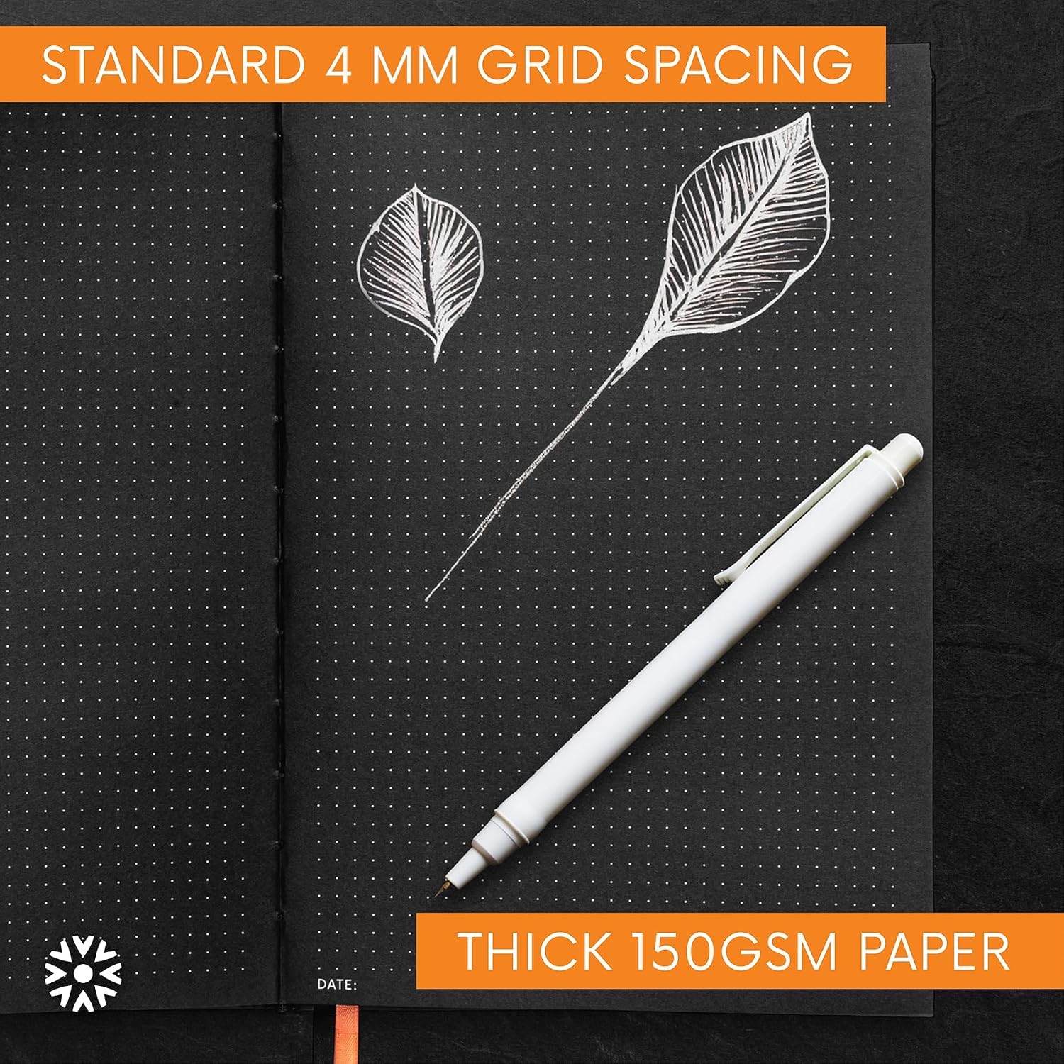 Notsu Pitch Black Paper Notebook B5 Dotted Journal 2pk | Minimalist Bullet Dot Grids with 160 Black Pages of Premium Thick 150gsm Paper, Vegan Leather Hardcovers
