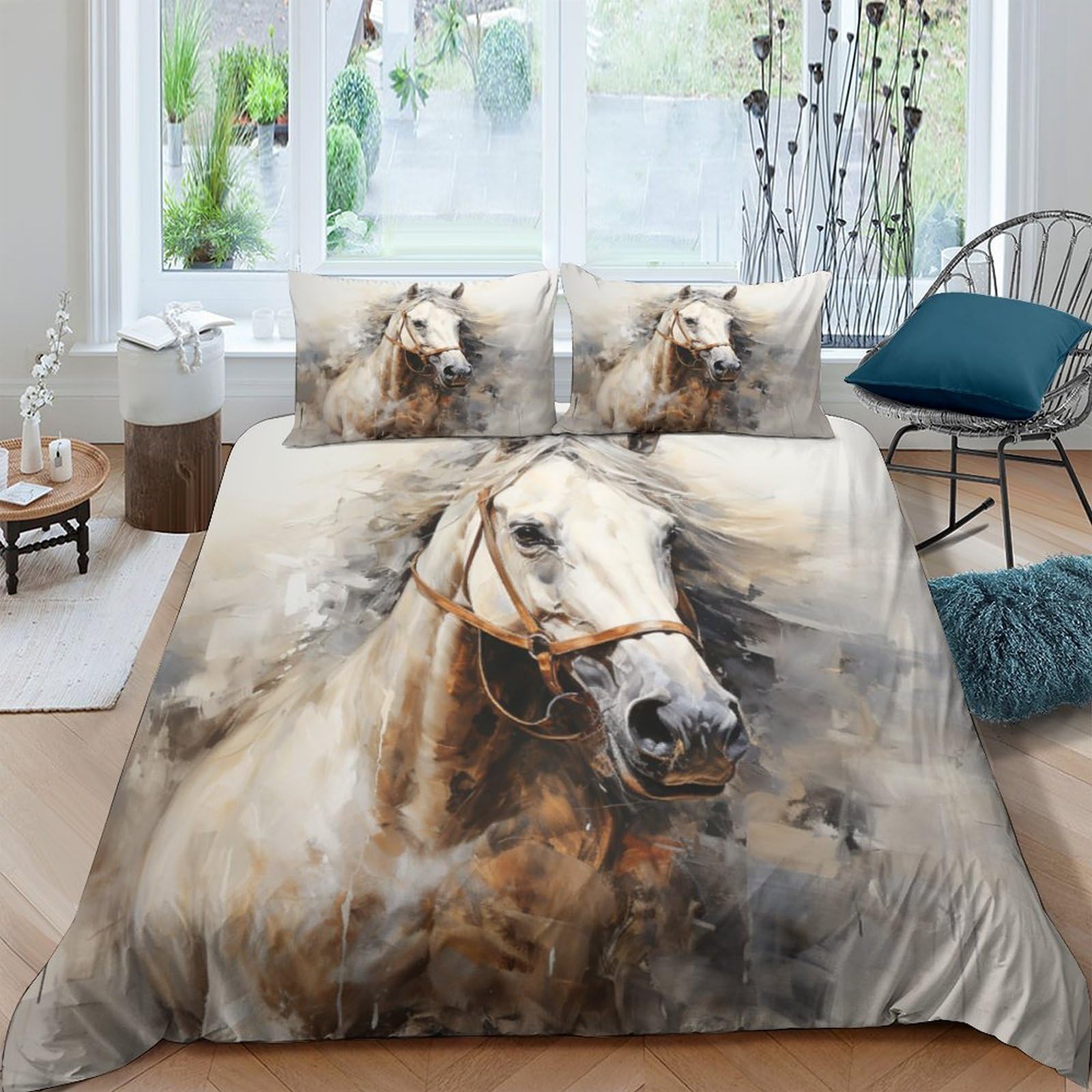 Flying Horse Quilt Cover Set 3D Printed Bedding Duvet Cover Set with Zipper Closure for Kids Boys Teen Soft Microfiber 3 Piece Set Double（200x200cm）