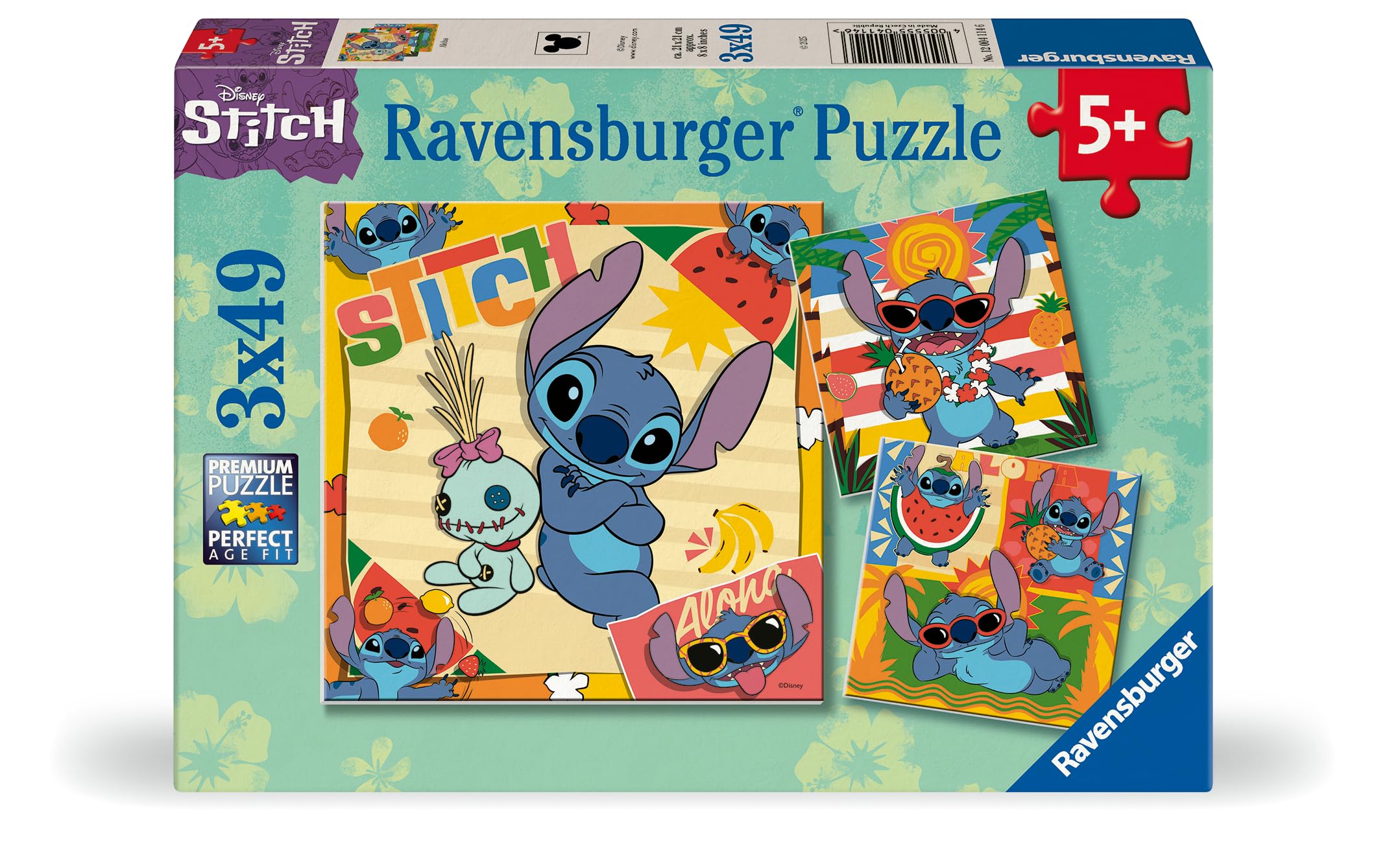 Ravensburger Disney Stitch 3x 49 Piece Jigsaw Puzzles for Kids Age 5 Years Up, Bright, Vibrant Colors (Red, Blue, Yellow), 21 x 21 cm