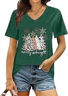 hohololo Christmas T Shirt Womens Merry Christmas Shirt Xmas V-Neck Shirts