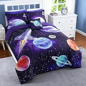 Kids Comforter Set Full Size for Boys, Rocket Bedding Sets, 4 Pieces Bed in A Bag with 1 Comforter, 1 Decor Pillow, 2 Pillow Shams