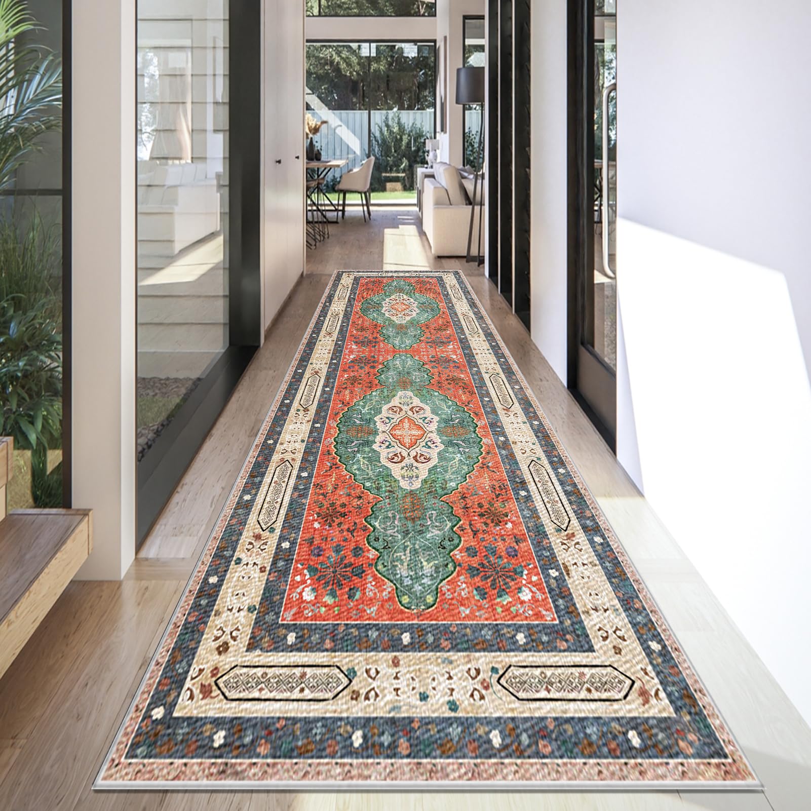 Carpet Runner for Hallway Long Washable Kitchen Rugs Runner for Entryway Non Slip Hall Runner 120 x 500 cm Area Rug Door Mats Indoor Floor Carpet Runner Rugs for Hallway Kitchen Laundry Room Bedroom