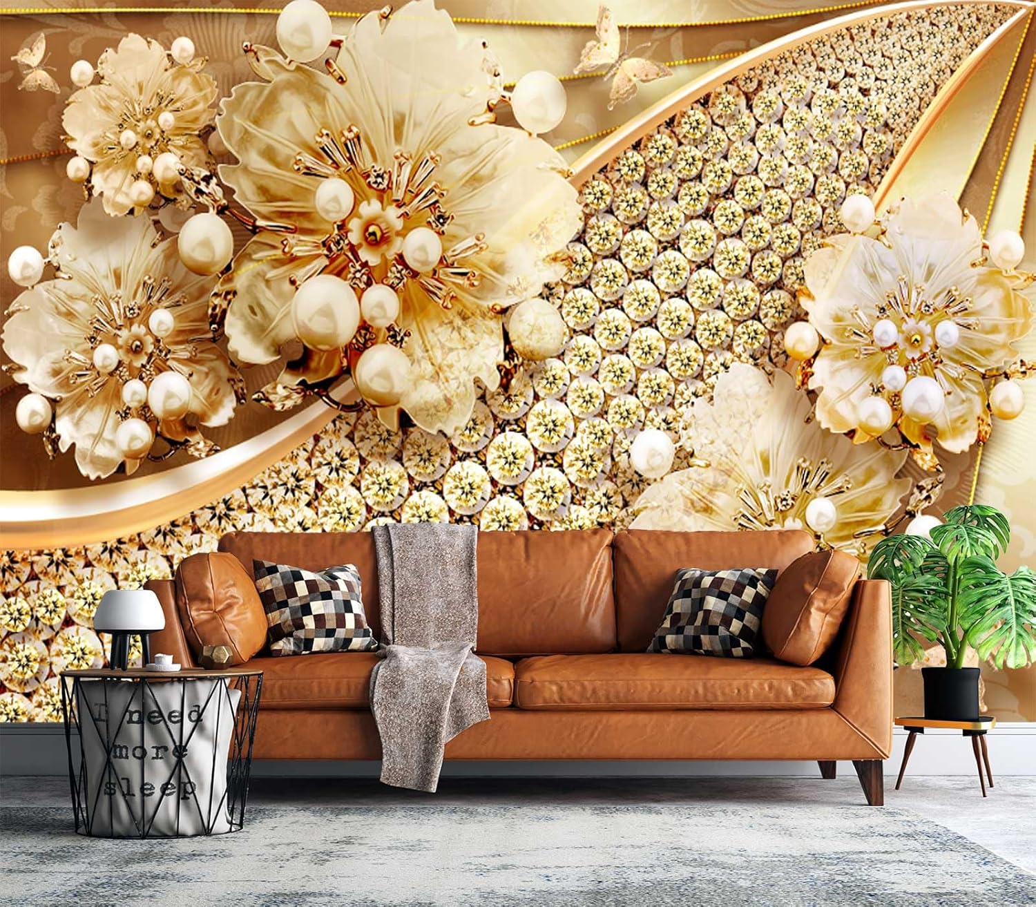 Cliouar-Golden Butterflies and Jewels wall Mural wallpaper-103 x 69"(Not Peel and Stick)