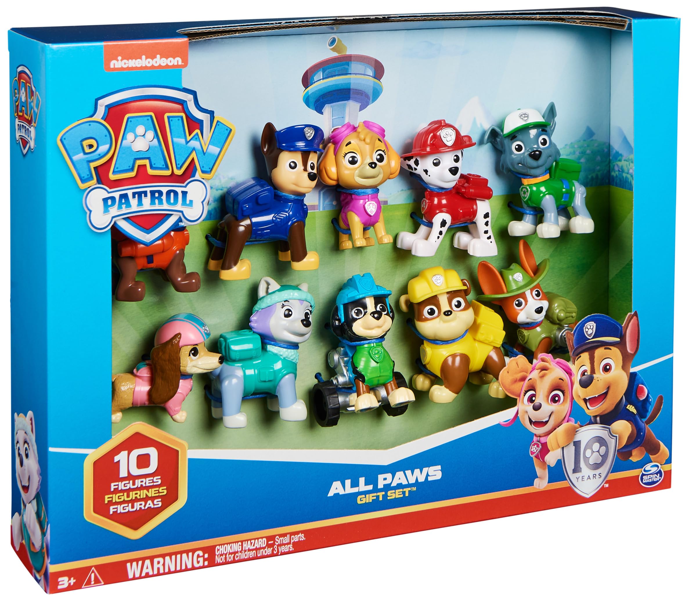 PAW PATROL – Action Pups Geschenkset mit 10 Hundefiguren zum Sammeln, alle Hauptcharaktere in Uniform mit Werkzeug, für Kinder ab 3 Jahren.
