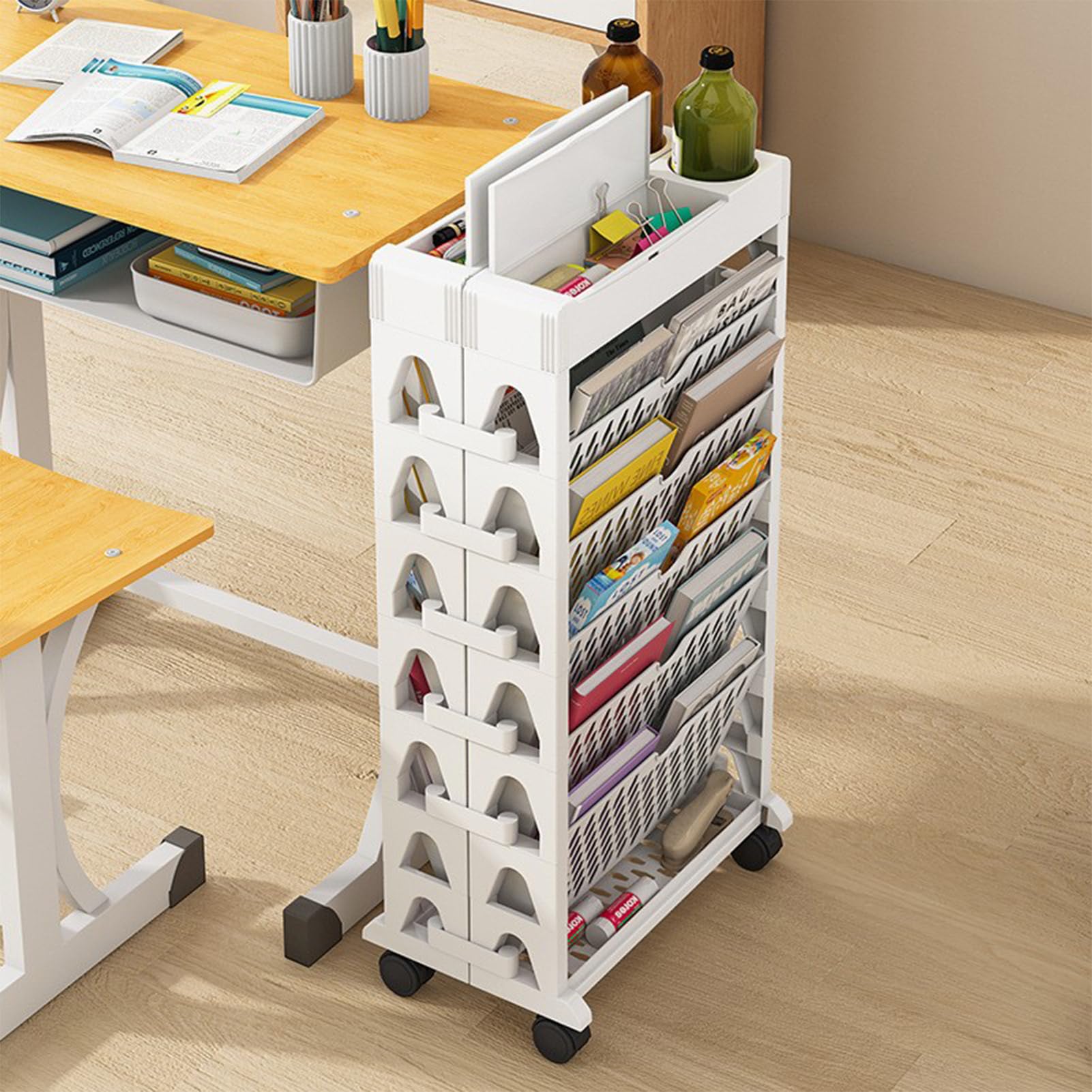 Blanketswarm Rollbarer Bücherwagen mit 5 Etagen, Mobiles Bücherregal, Bewegliches Bücherregal, Rollendes Bücherregal, Organizer, Bücherwagen, Schmaler Rollender Aufbewahrungswagen für Büro,(Grün)