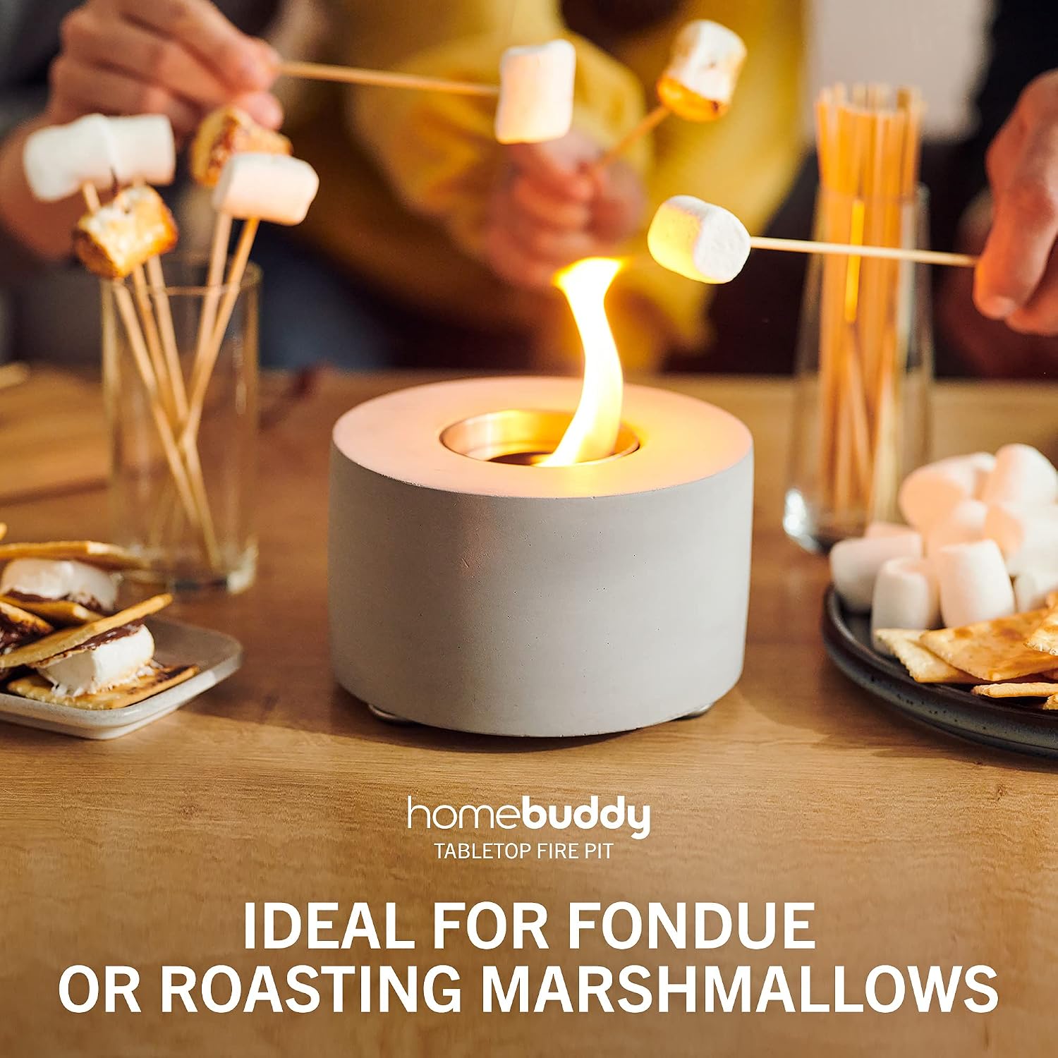 HomeBuddy Table Top Fire Pit Bowl - Tabletop Fire Pit, Long Burning Mini Fire Pit, Indoor Fireplace for Patio - Tabletop Fireplace - Fire Bowl with 50pcs. Marshmallow Sticks and Extinguisher