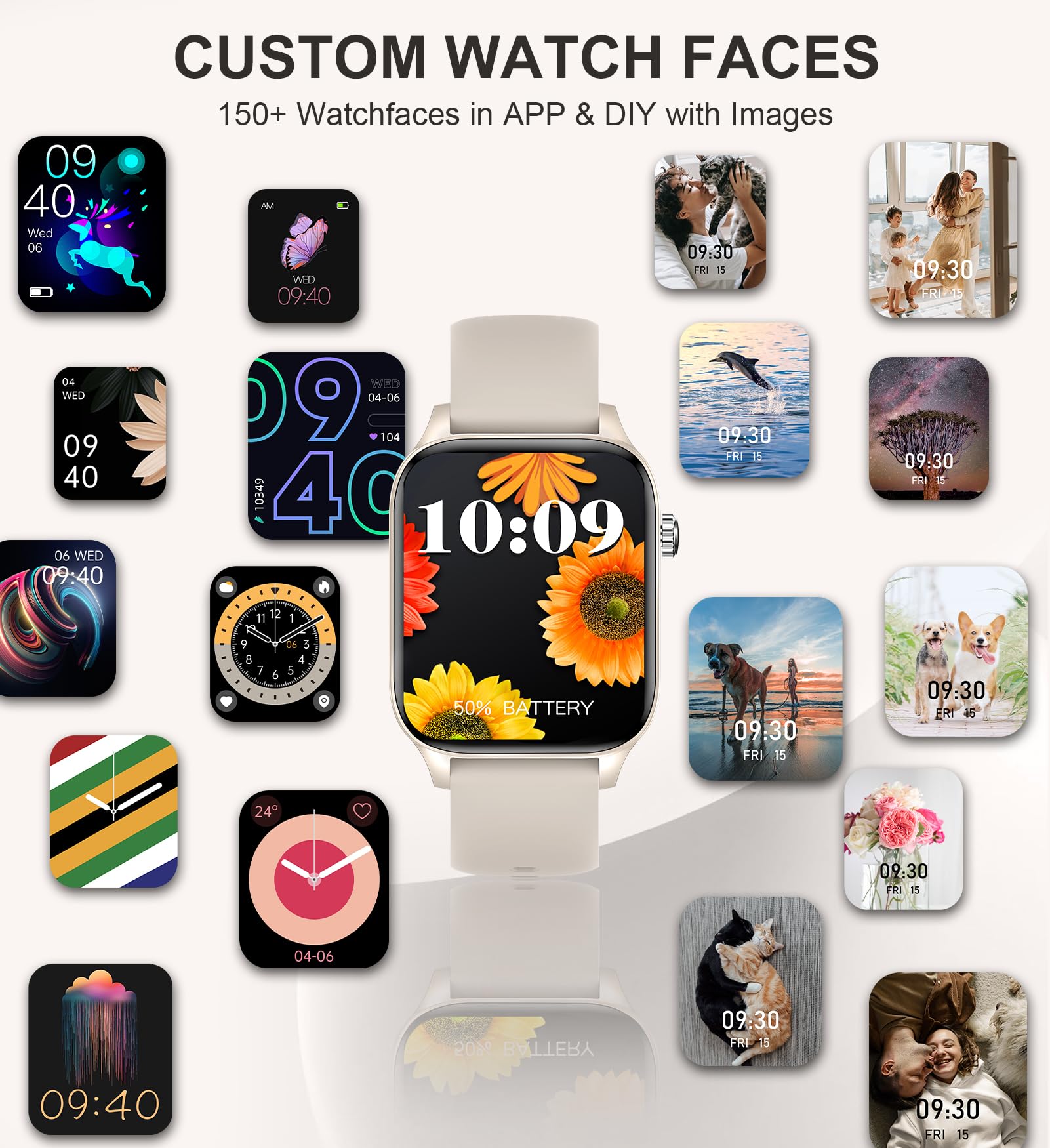 Iaret Smartwatch, oproep en antwoord, smartwatch voor dames, fitnessstappenteller, hartslagmeter, bloeddruk, SpO2, slaapmonitor, 8 sport, fitnesstracker, Android iOS