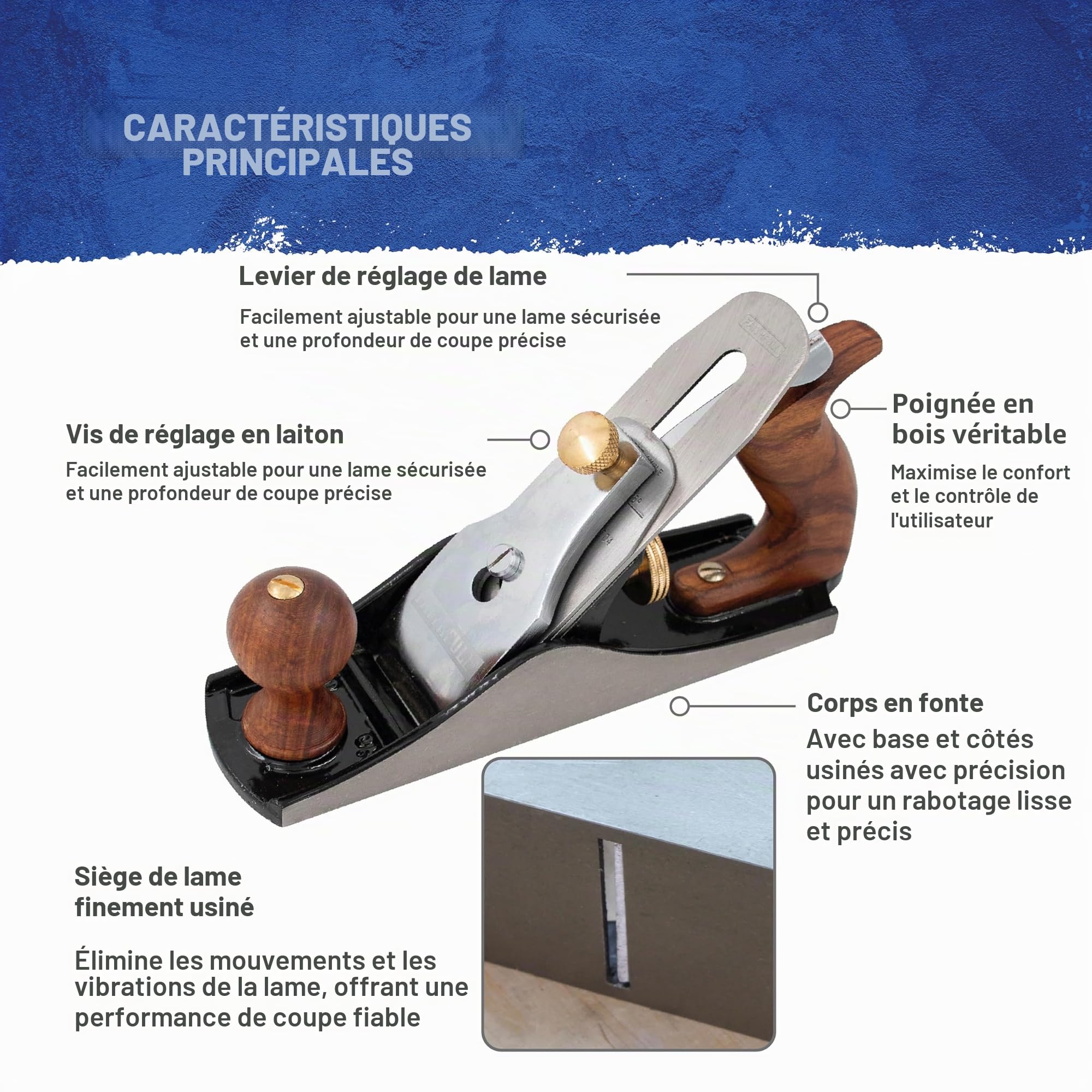 Rabot à lisser Faithfull n° 4 – Rabot à bois en fonte usinée avec précision pour bois durs et tendres, finition de surface, ébénisterie et menuiserie générale